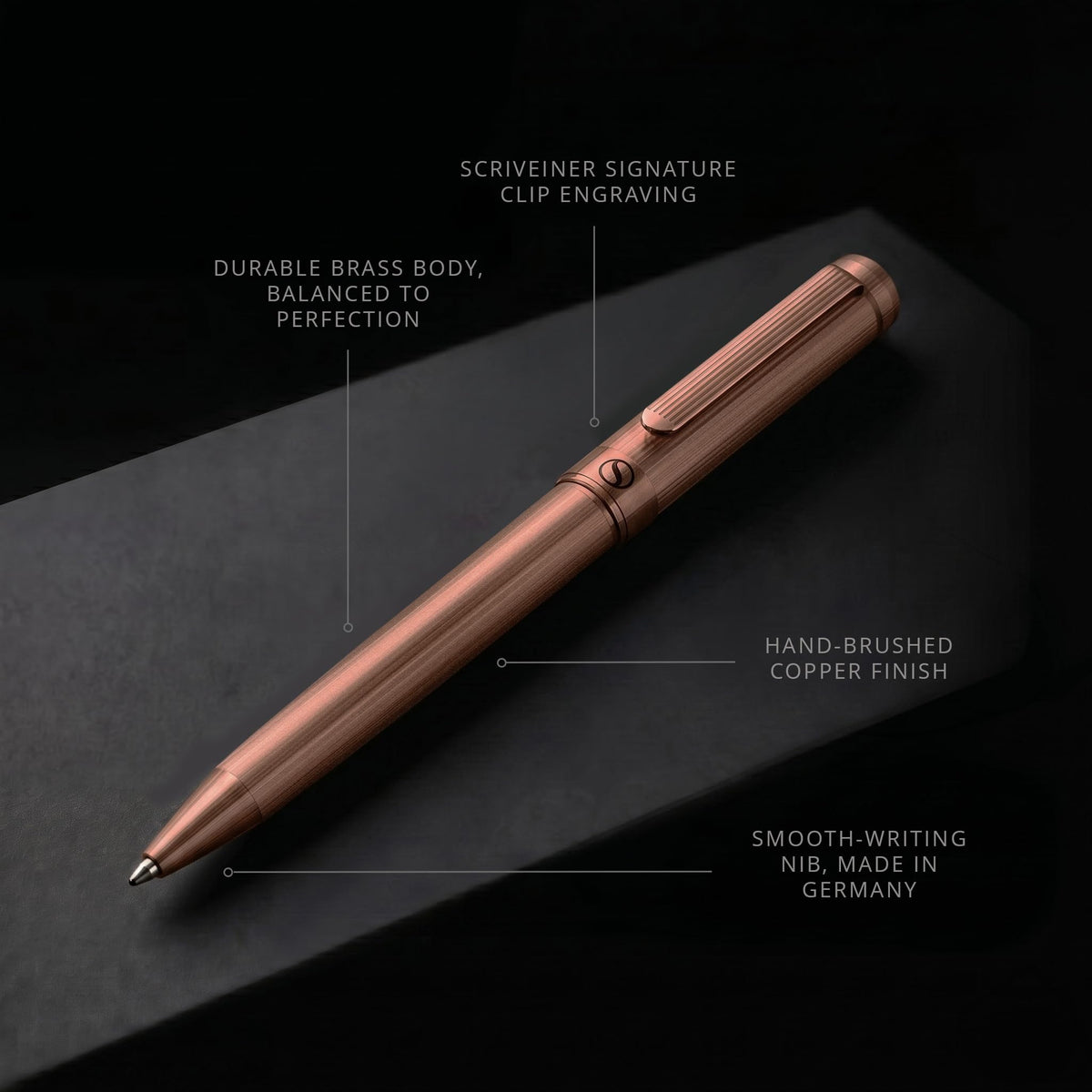 Scriveiner Copper Ballpoint Pen - Stunning Luxury Pen, Schmidt Black Refill, Best Ball Pen Gift Set