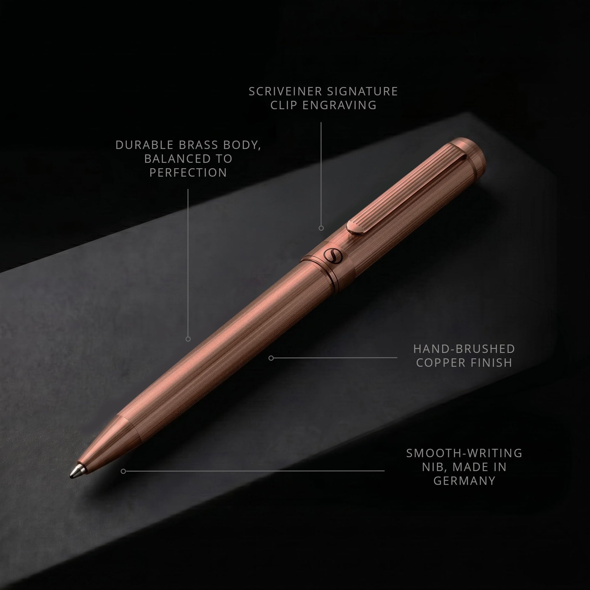 Scriveiner Copper Ballpoint Pen - Stunning Luxury Pen, Schmidt Black Refill, Best Ball Pen Gift Set