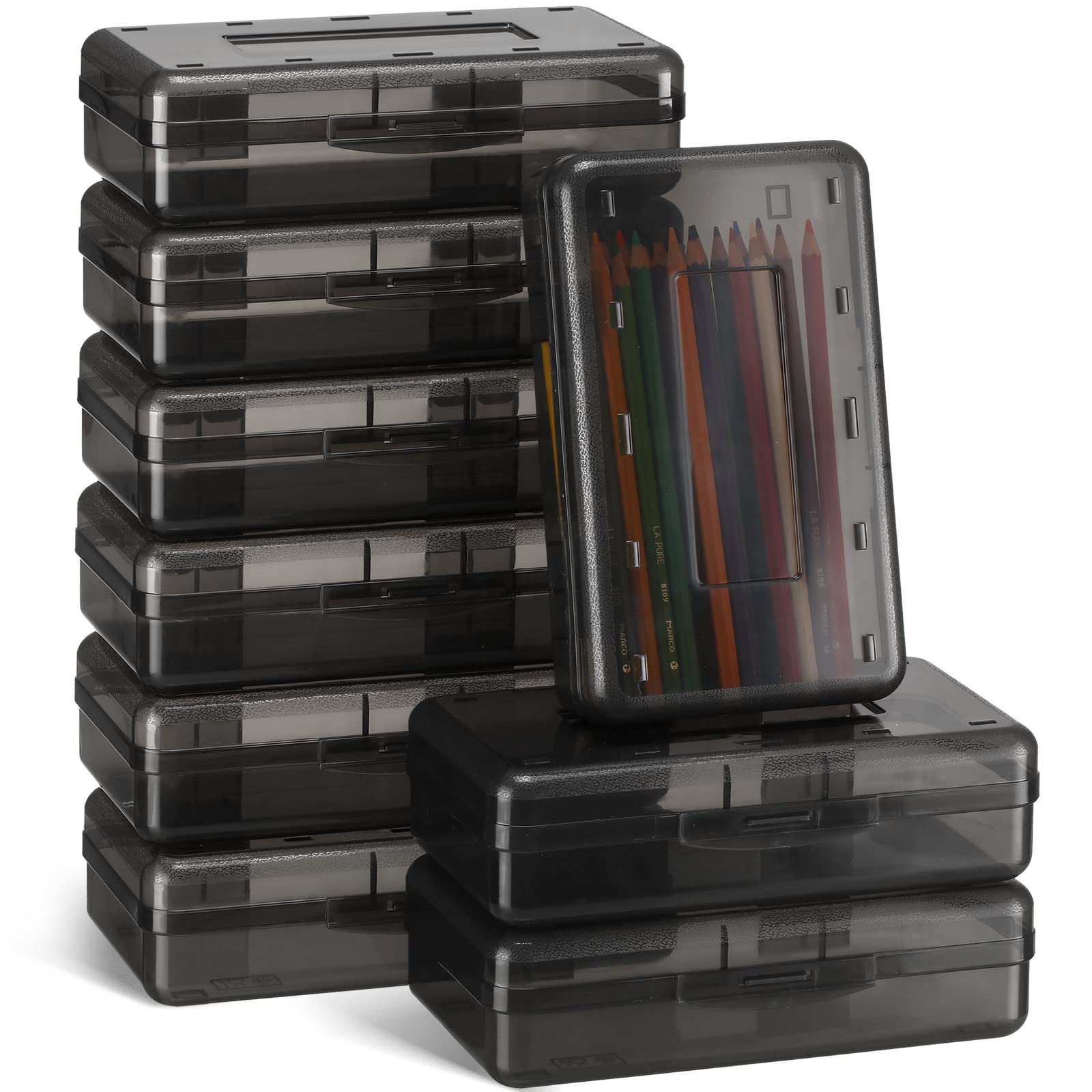 Leelosp 12 Pack Pencil Boxes Bulk, Large Plastic Case,Gray