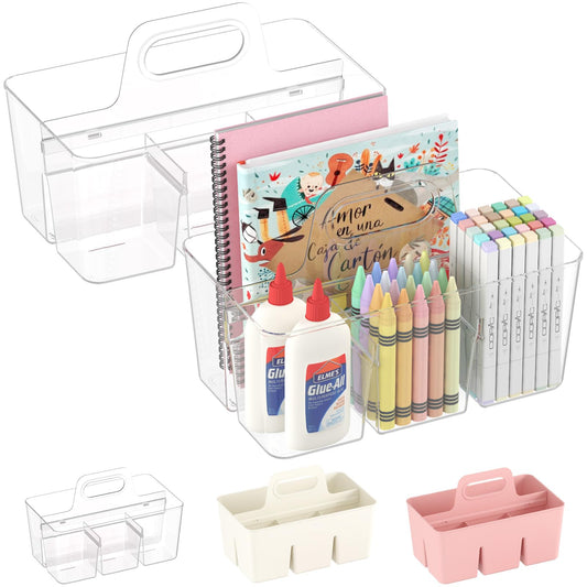 Lifewit Art Supply Caddy with Handle, Plastic Craft Storage, Clear, 2 Pcs
