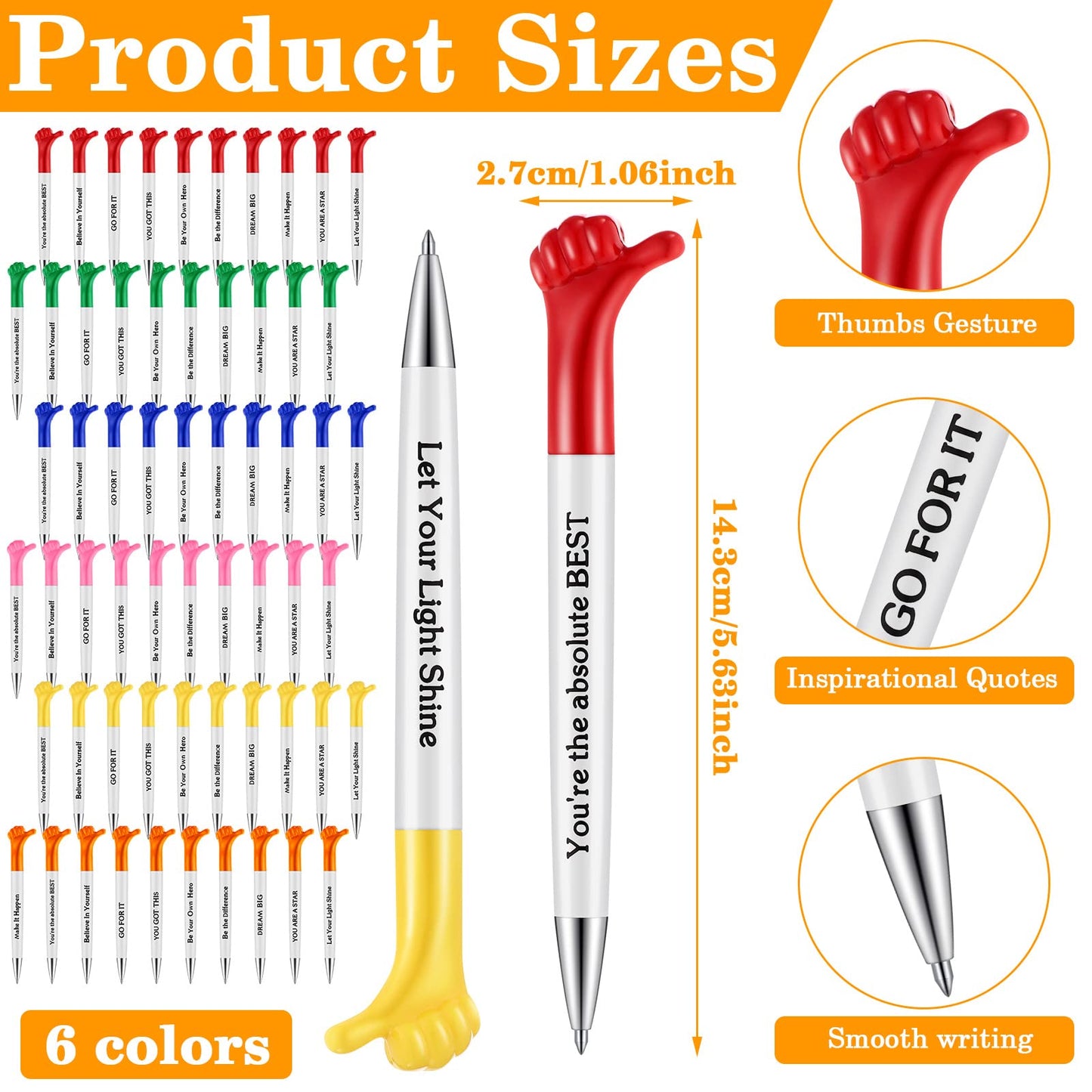 Geyee 60 Pcs Thumbs up Pens, Funny Pen, Inspirational Quotes Pens, Classic