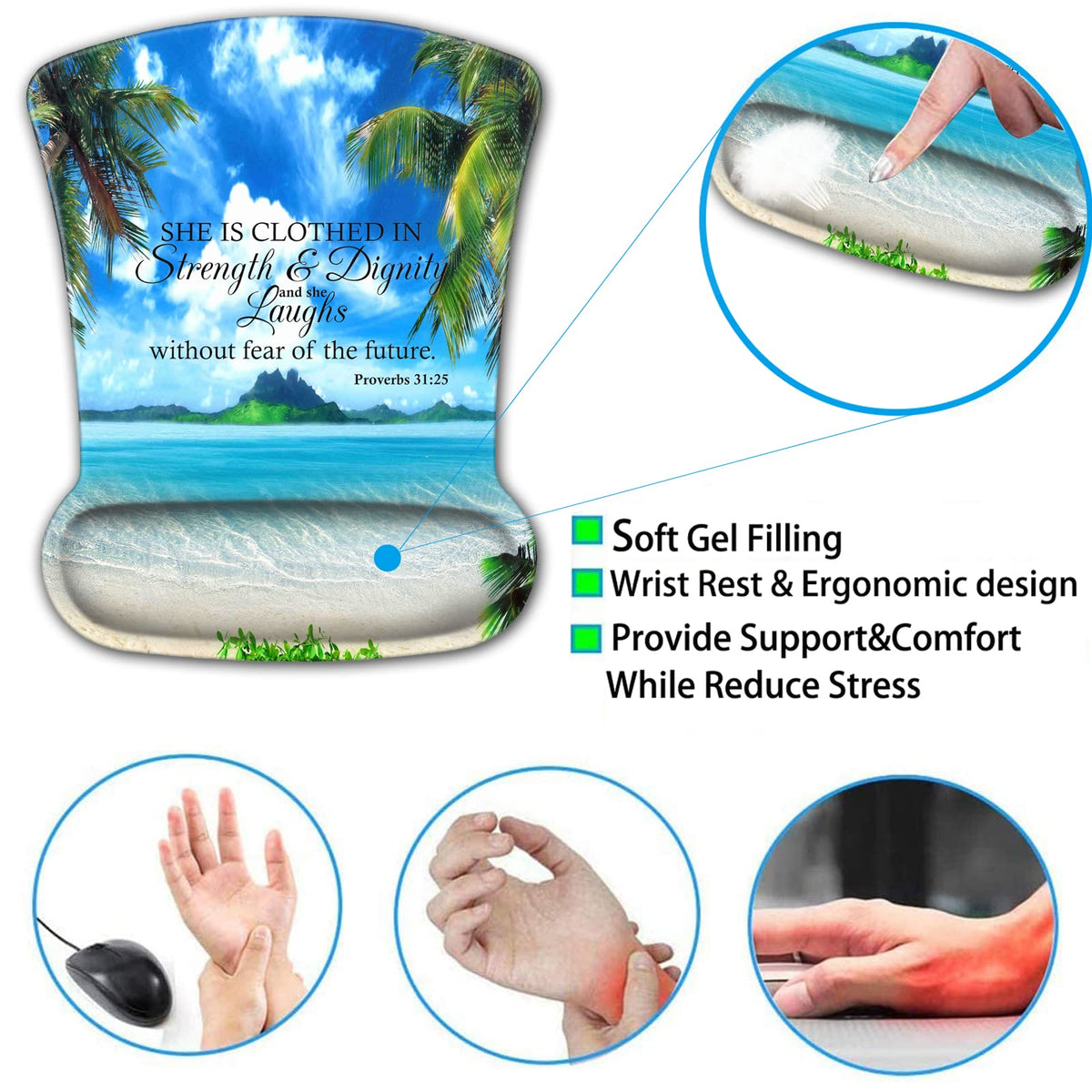 Mouse Pad, Memory Foam Keyboard Wrist Rest Support,Non-Slip Rubber Base,Ergonomic Comfortable Gel