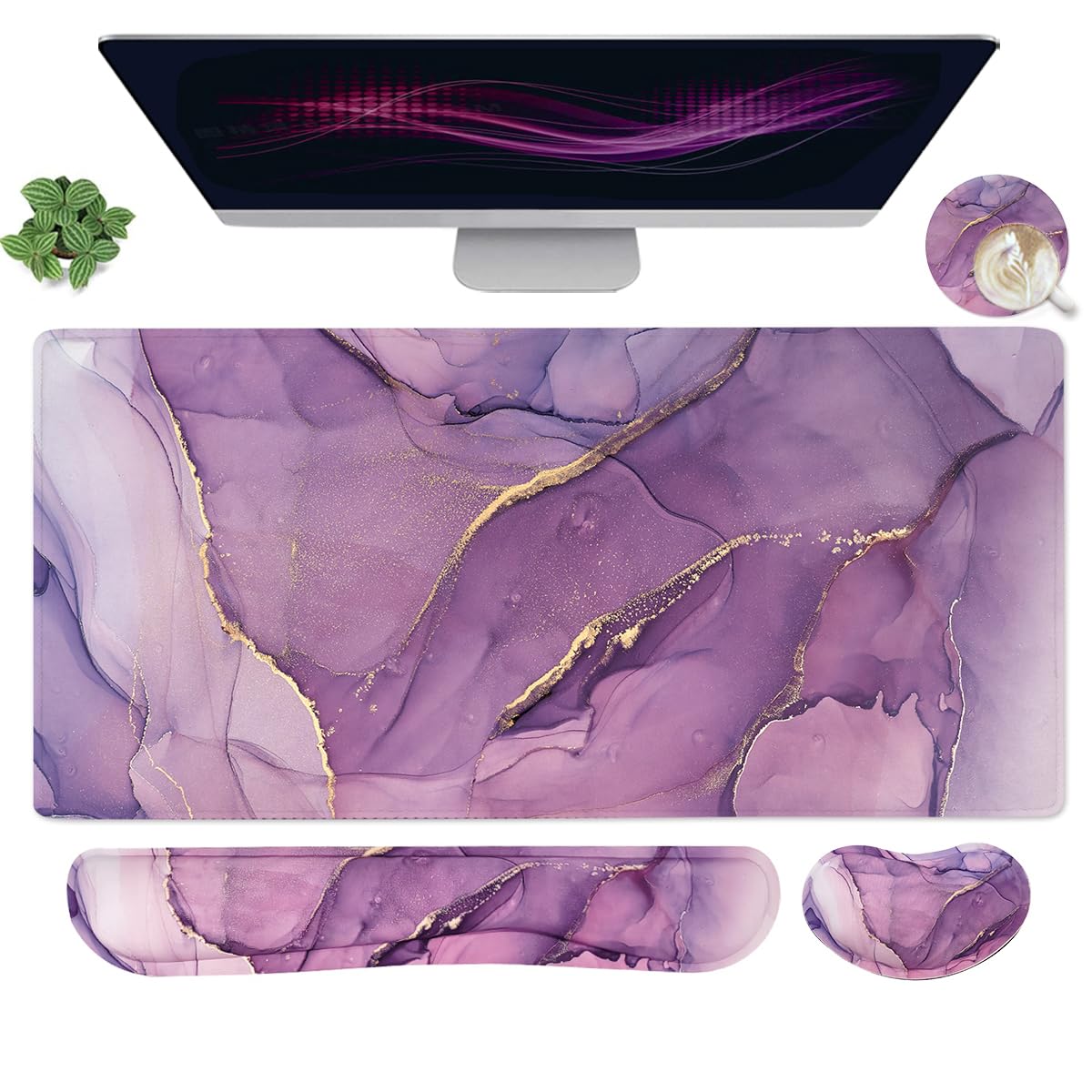 Large Mouse Pad and Keyboard Wrist Rest, Desk Pad for Keyboard and Mouse, 4-in-1 Large Gaming Mouse