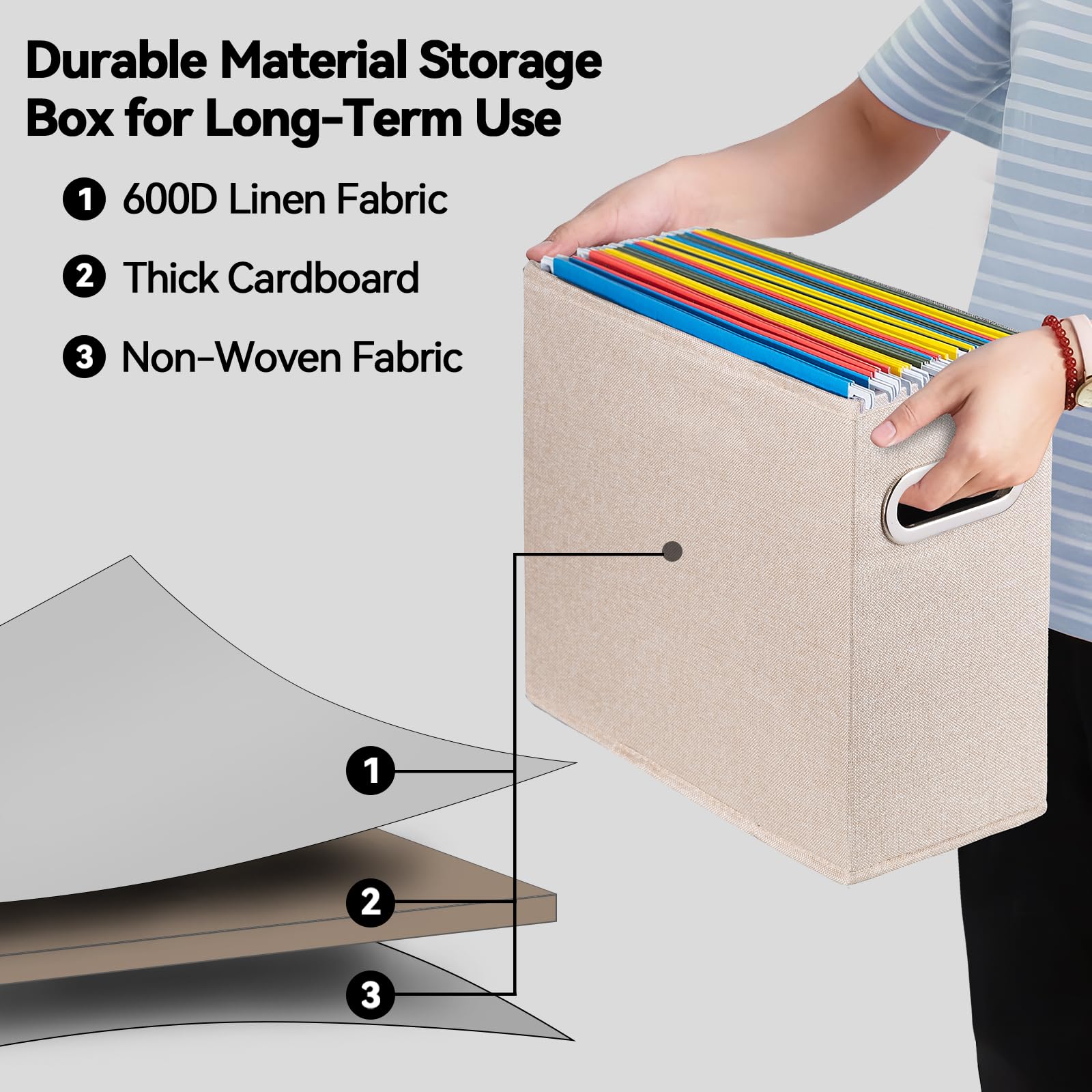 ComfortKeeper 2 Pack Letter Size File Storage Box Collapsible, Fabric Hanging File Folders