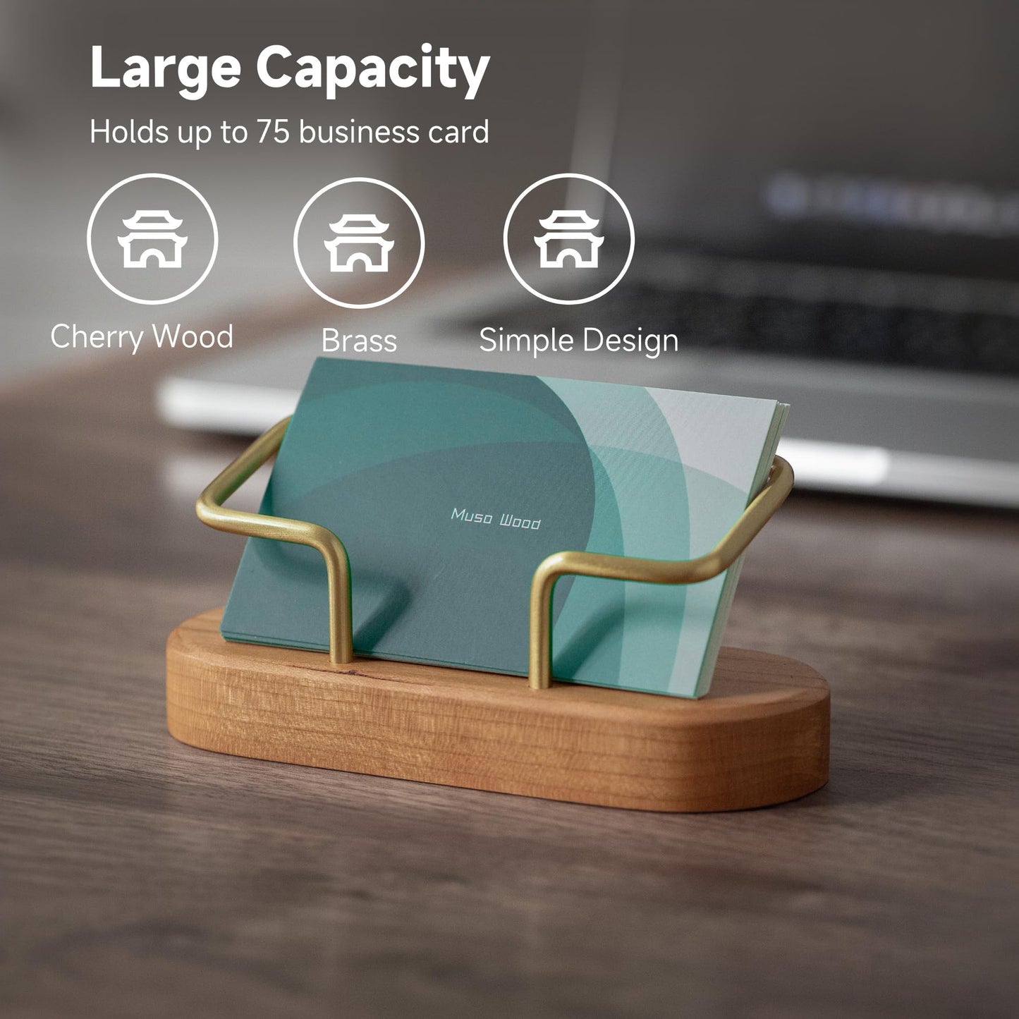 muso wood Cherry Business Card Holder for Desk, 2 Pack