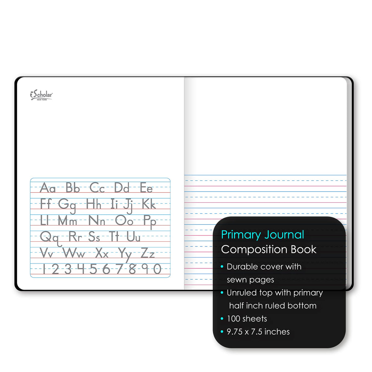 iScholar Primary Composition Book, Journal, Unruled Top, .5 Inch Ruled Bottom Half, 100 Sheets