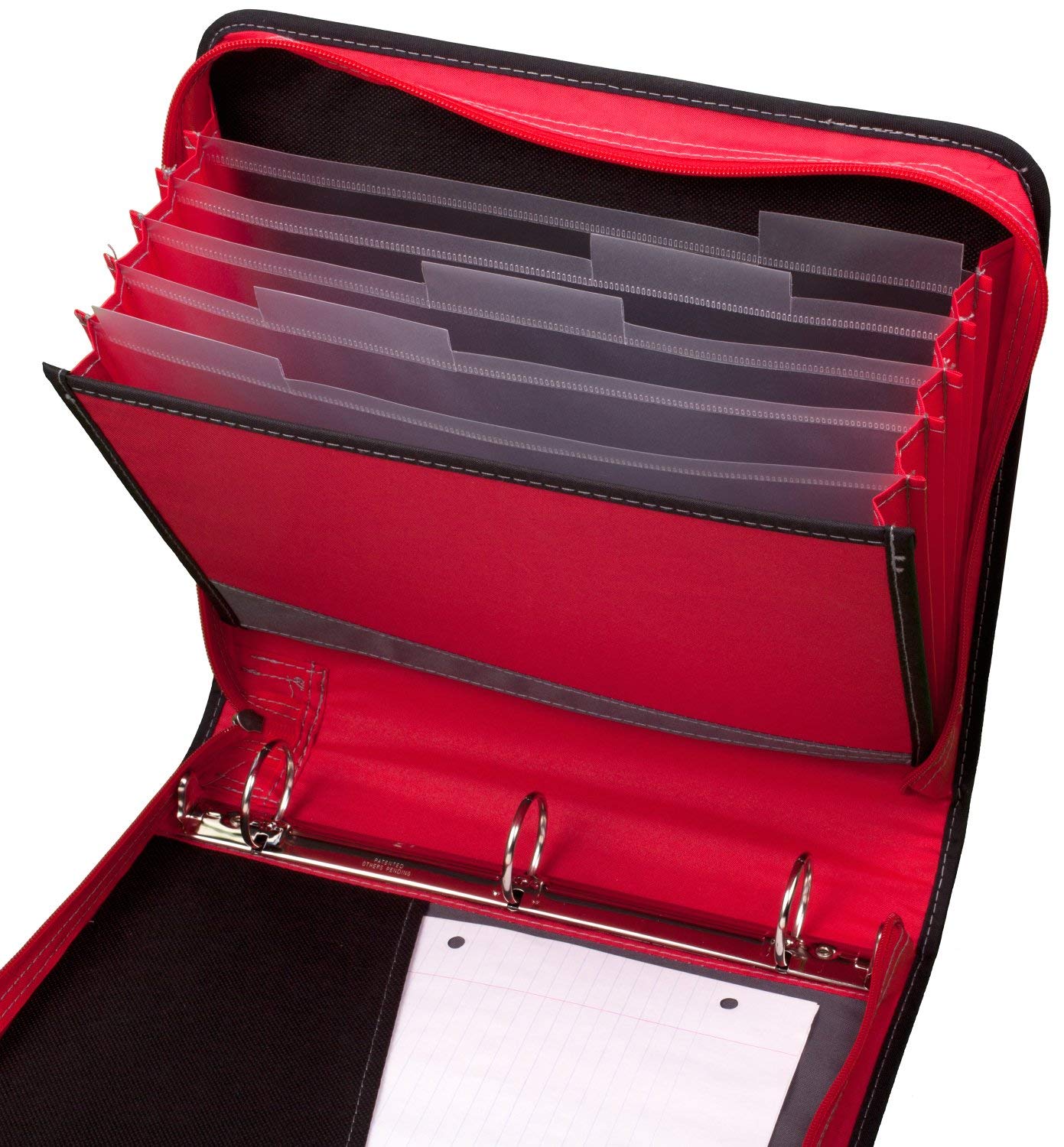 Mead Zipper Binder with Expanding File, 3 Ring Binder, 1-1/2", Red (72196)
