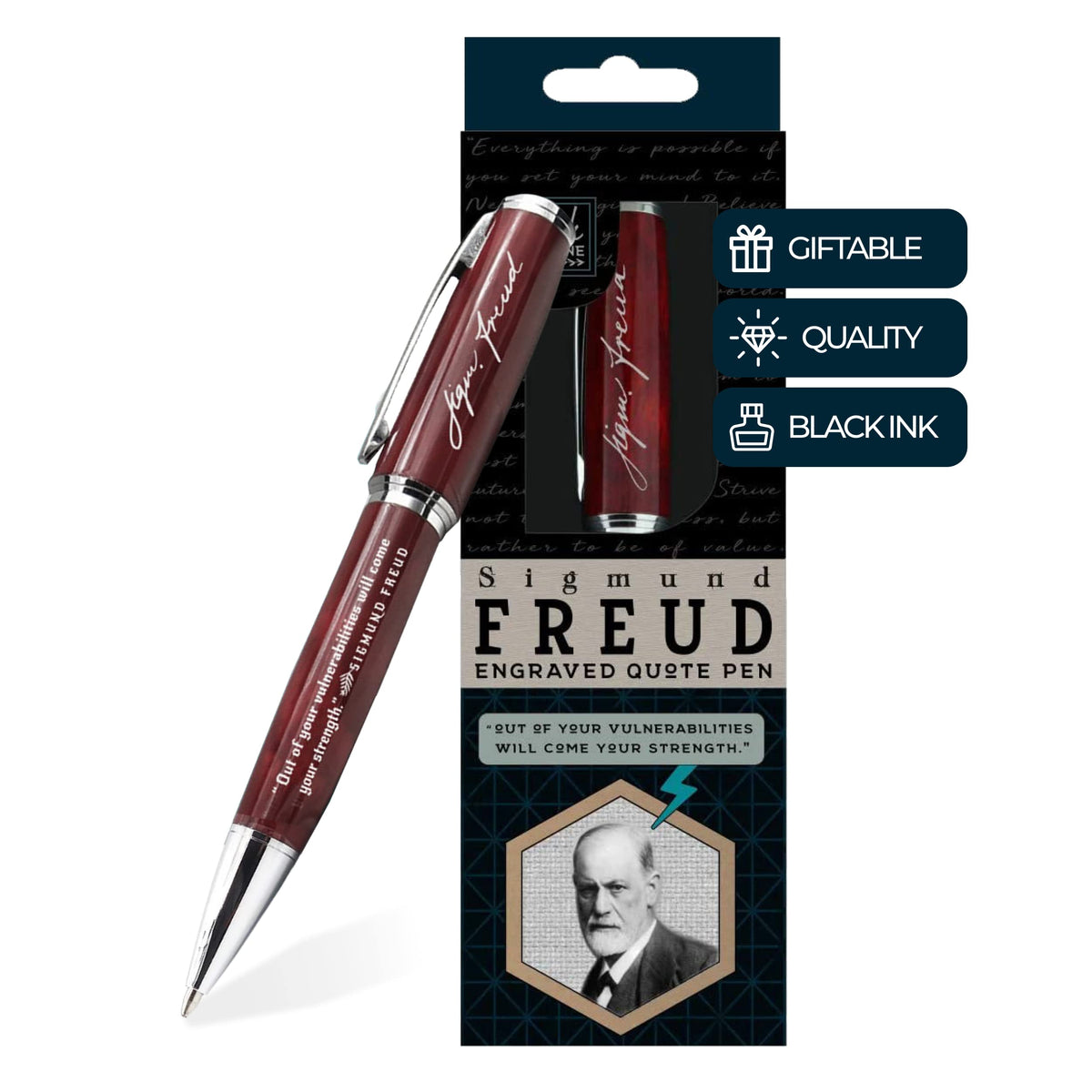 Inkstone Sigmund Freud Engraved Quote Pen - Out of Your Vulnerabilities Will Come Your Strength.
