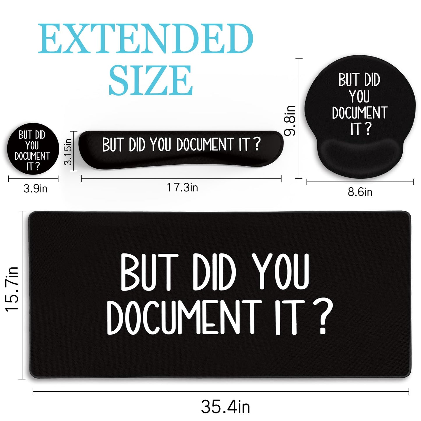 LIMKRIAN Black Mouse Pad Large Desk Mat Set, But Did You Document It Decor