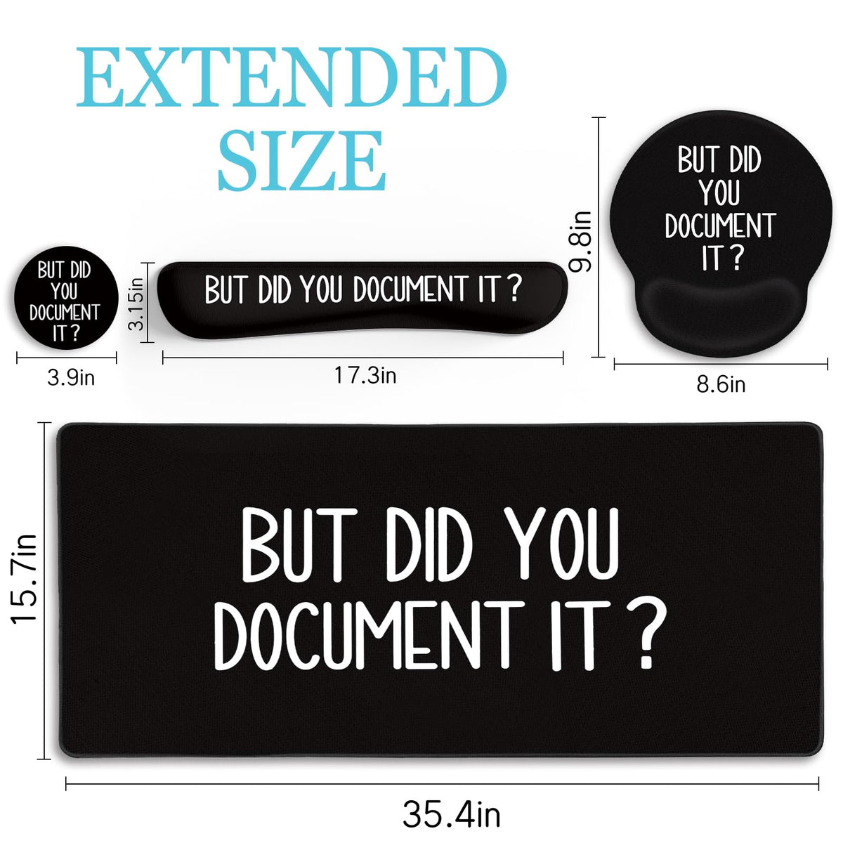 LIMKRIAN Black Mouse Pad Large Desk Mat Set, But Did You Document It Decor