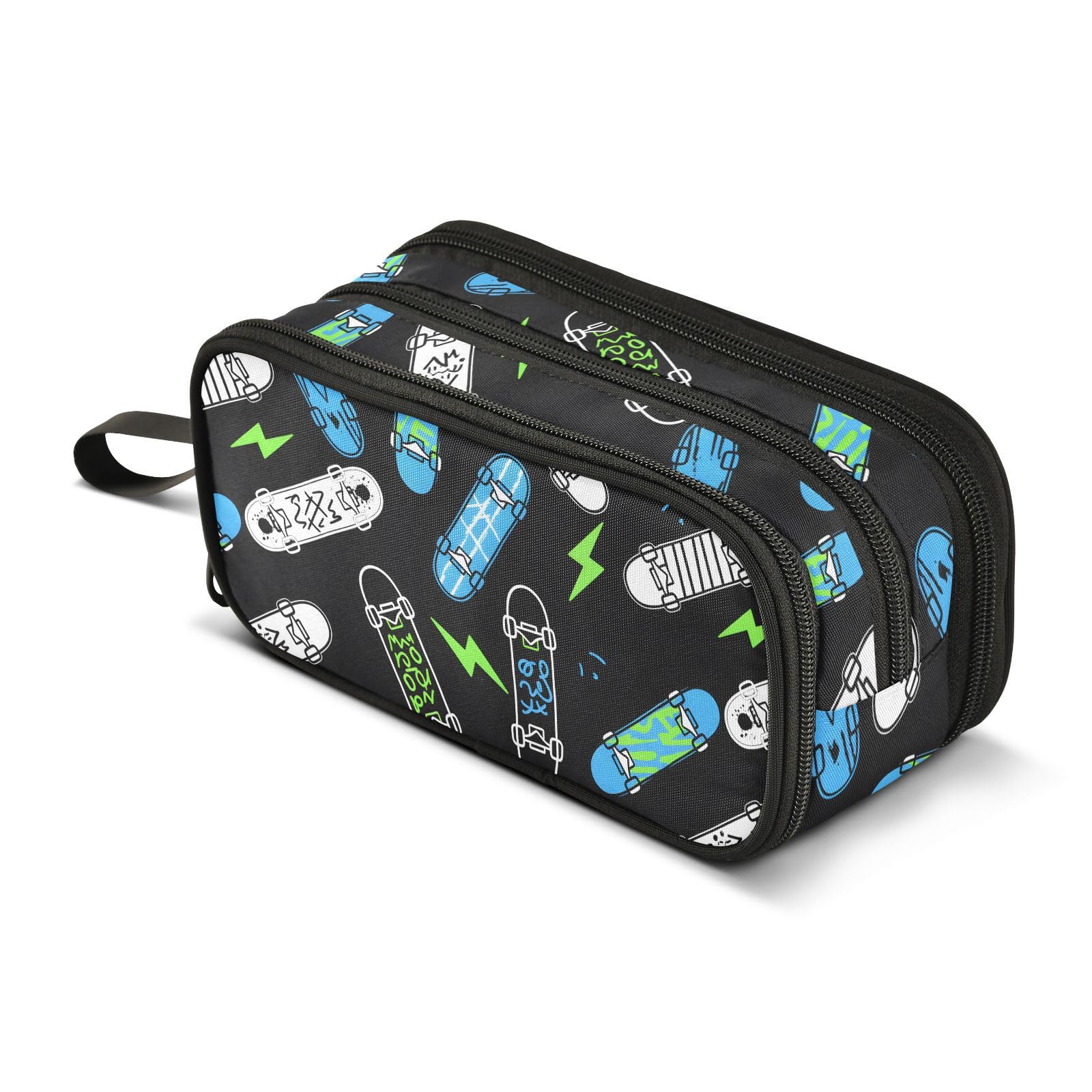 BOENLE Skateboard Lightning Pencil Case Box Boys Girls Large Pencil Pouch Zipper Compartments Big