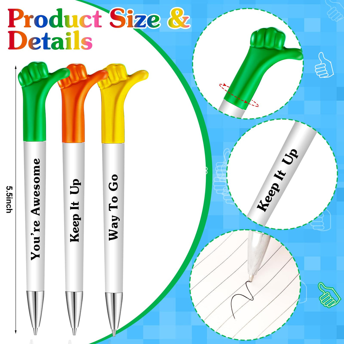 Woanger 180 Pieces Thank You Pens Thumb up Pens Employee Appreciation Gifts