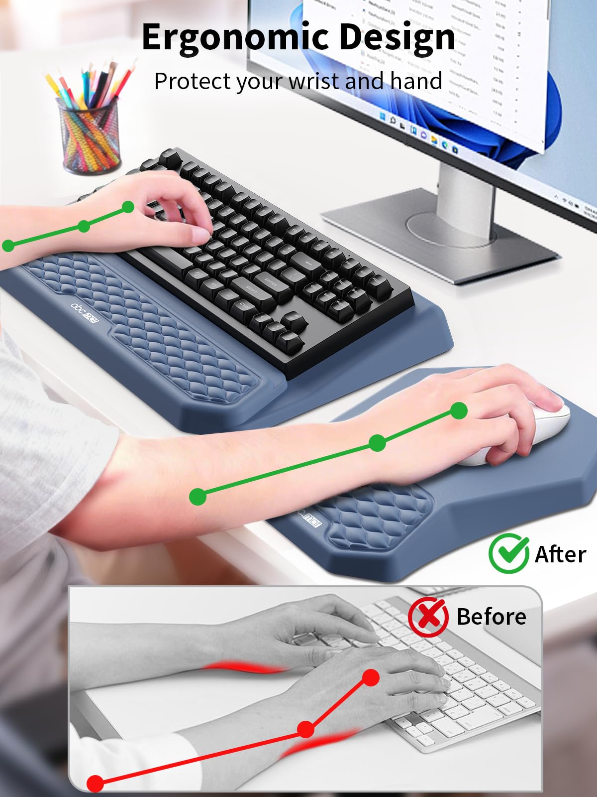 3-in-1 Ergonomic Keyboard Stand with Wrist Rest & Mouse Pad Set, Blue