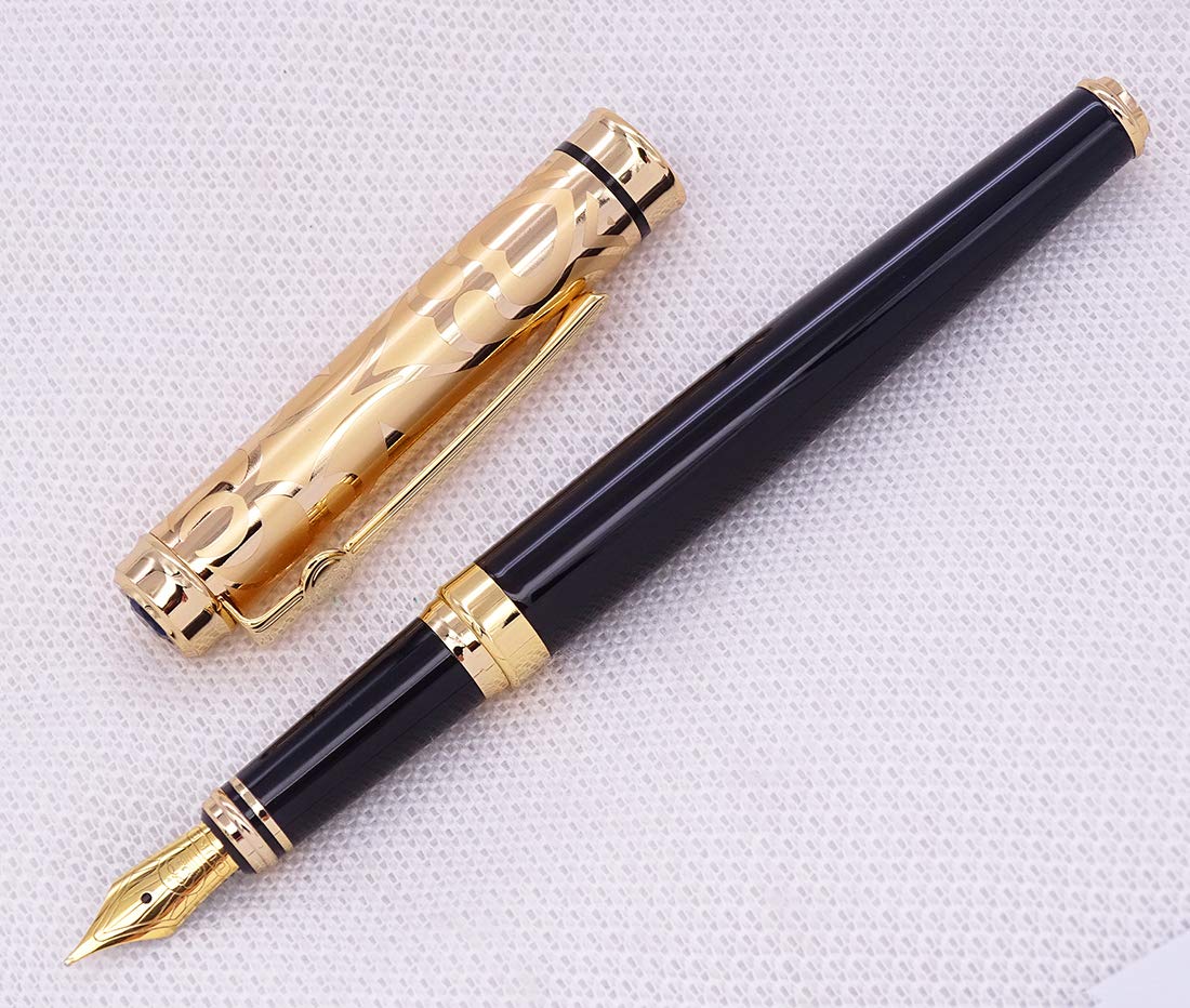 erofa Duke Sapphire Fountain Pen Gold Cap with Original Gift Box Writing Set, Iridium Medium Nib