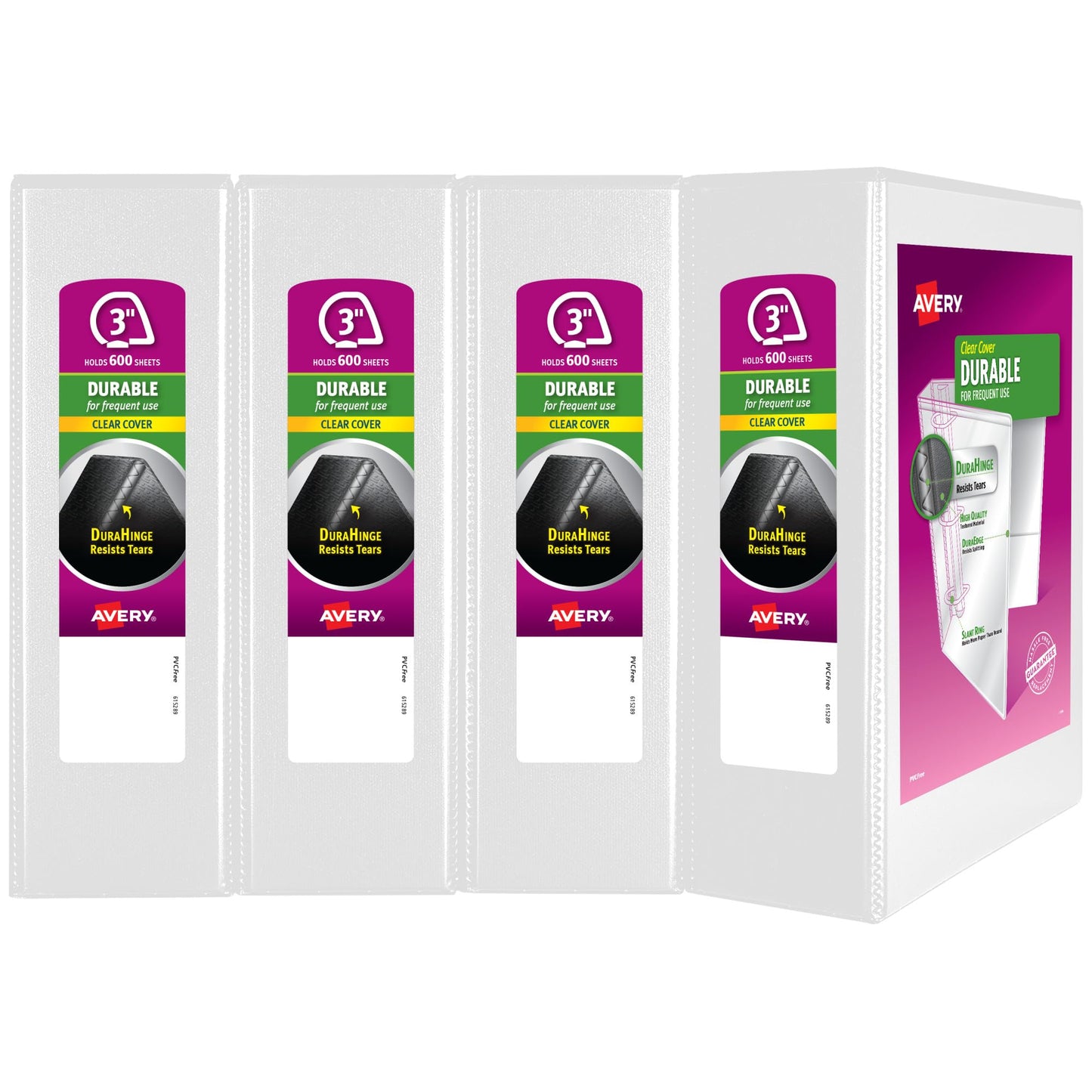 Avery 3 Ring Binder 3 Inch Slant Rings Durable View, White Binder for Home, Office, or School Use
