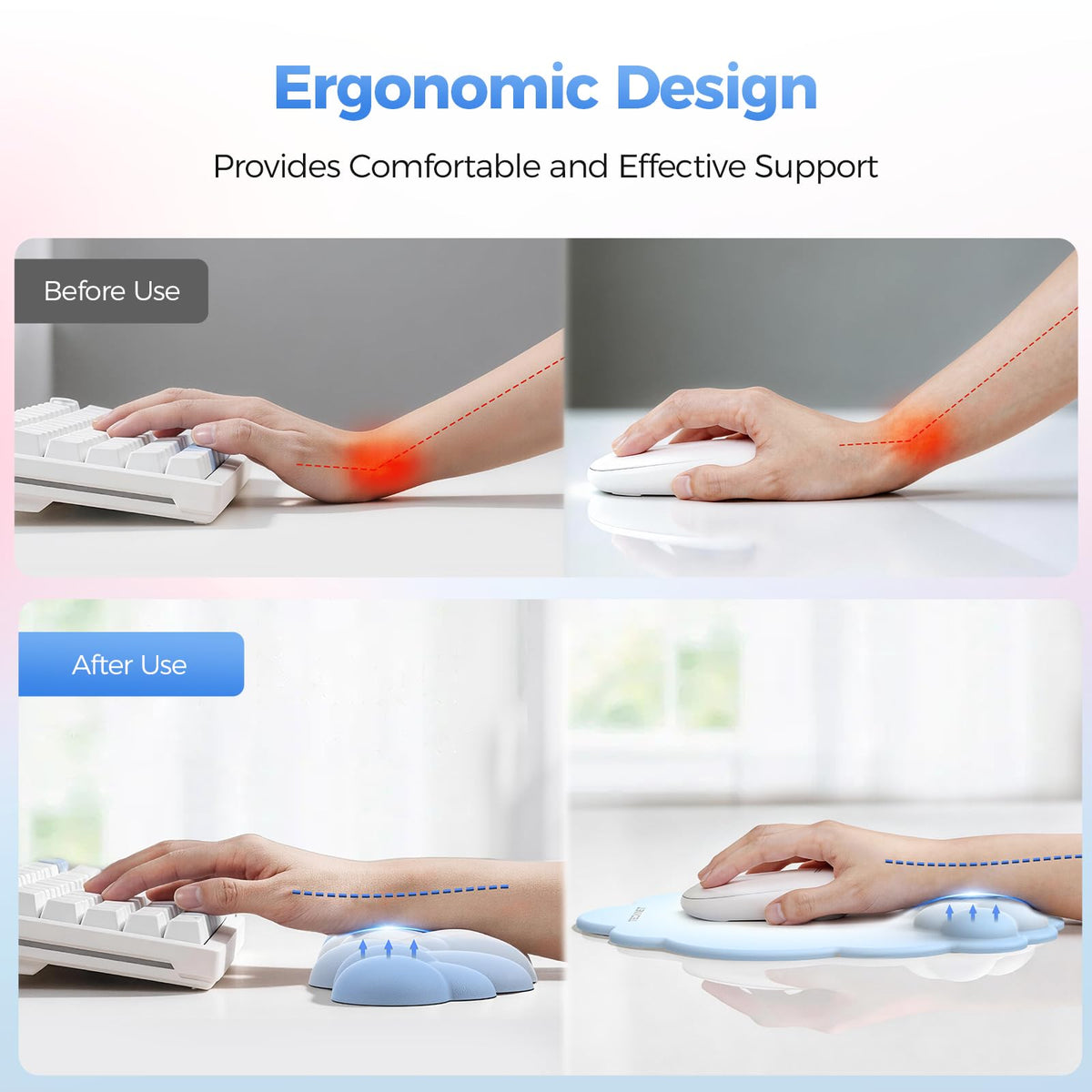 TECKNET Cloud Mouse Pad with Wrist Rest, Ergonomic Cloud Wrist Rest with Non-Slip Base, PU Leather