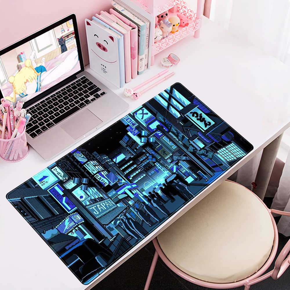 Japanese Gaming Arcade Blue Large Gaming Mouse Pad Keyboard Desk Pad Extended Mouse Pad Gaming