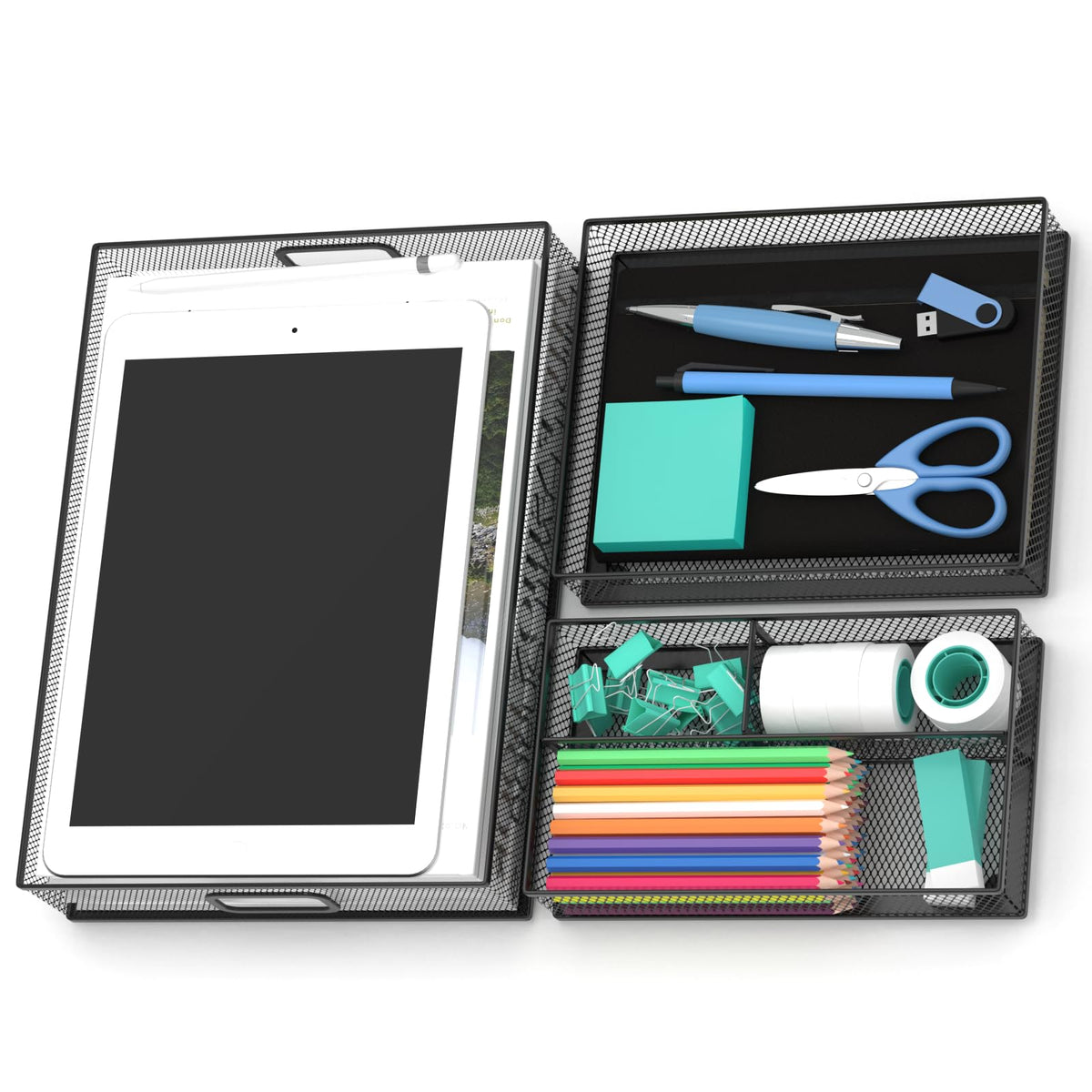 ITAYVAN Desk Drawer Organizer Set, 3 Pcs Metal Mesh Office Drawer Organizers, Paper Organizer