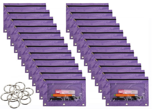 Wodison 24 Packs 3 Ring Binder Pen Pencil Case Pouch Bulk Set Stationery Bag for School Class