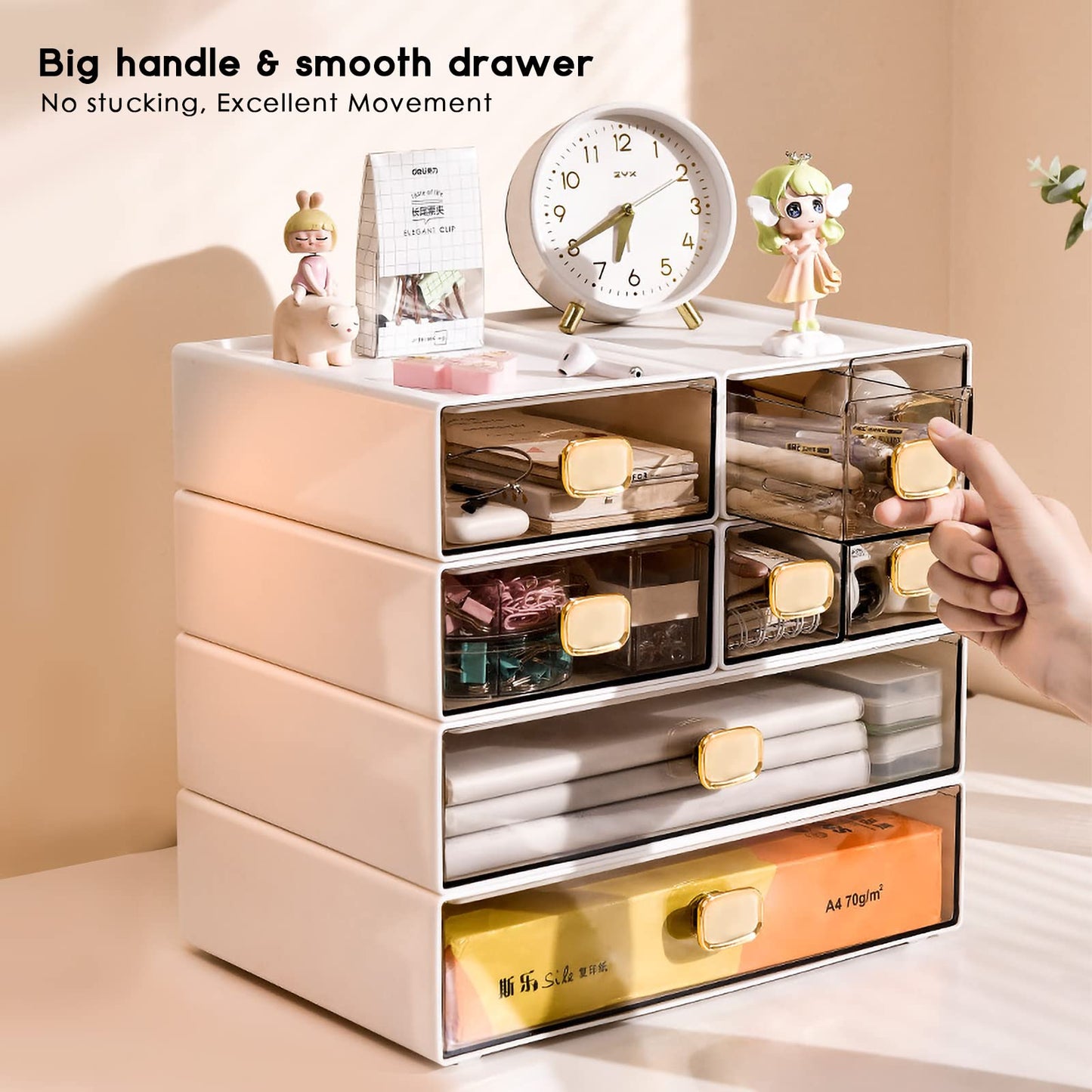 DETEIN 2 PACK Stackable Desk Organizer Stackable Storage Drawer Small Desk Organizer with Drawer
