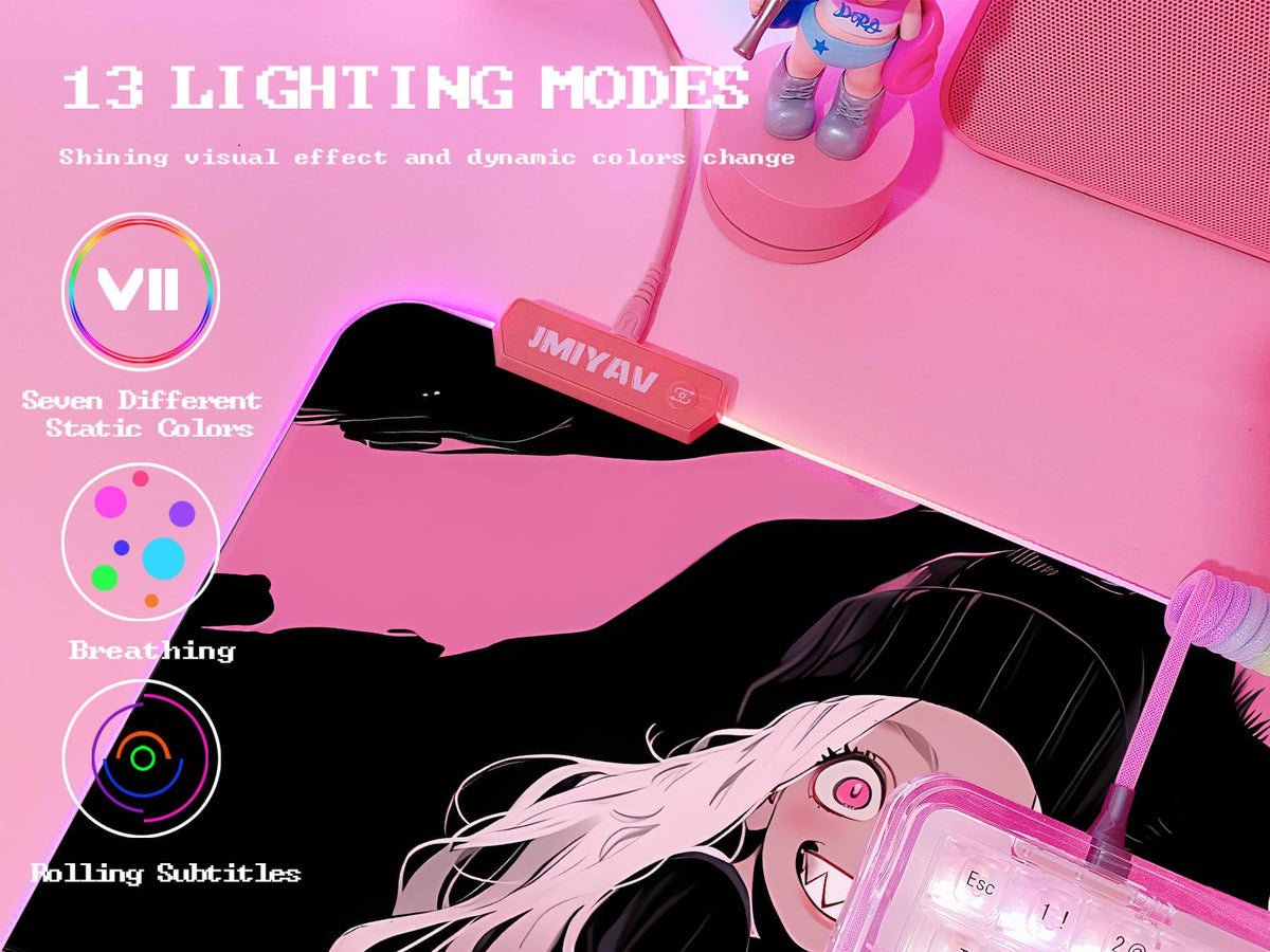 JMIYAV Pink RGB Gaming Mouse Pad 31.5x12 Inch PC XL Large Extended Glowing Led Light Up Desk Pad