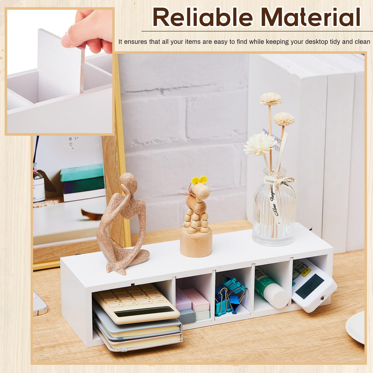 Jetec Wooden Pencil Pen Holder for Desk, White, 6 Compartments