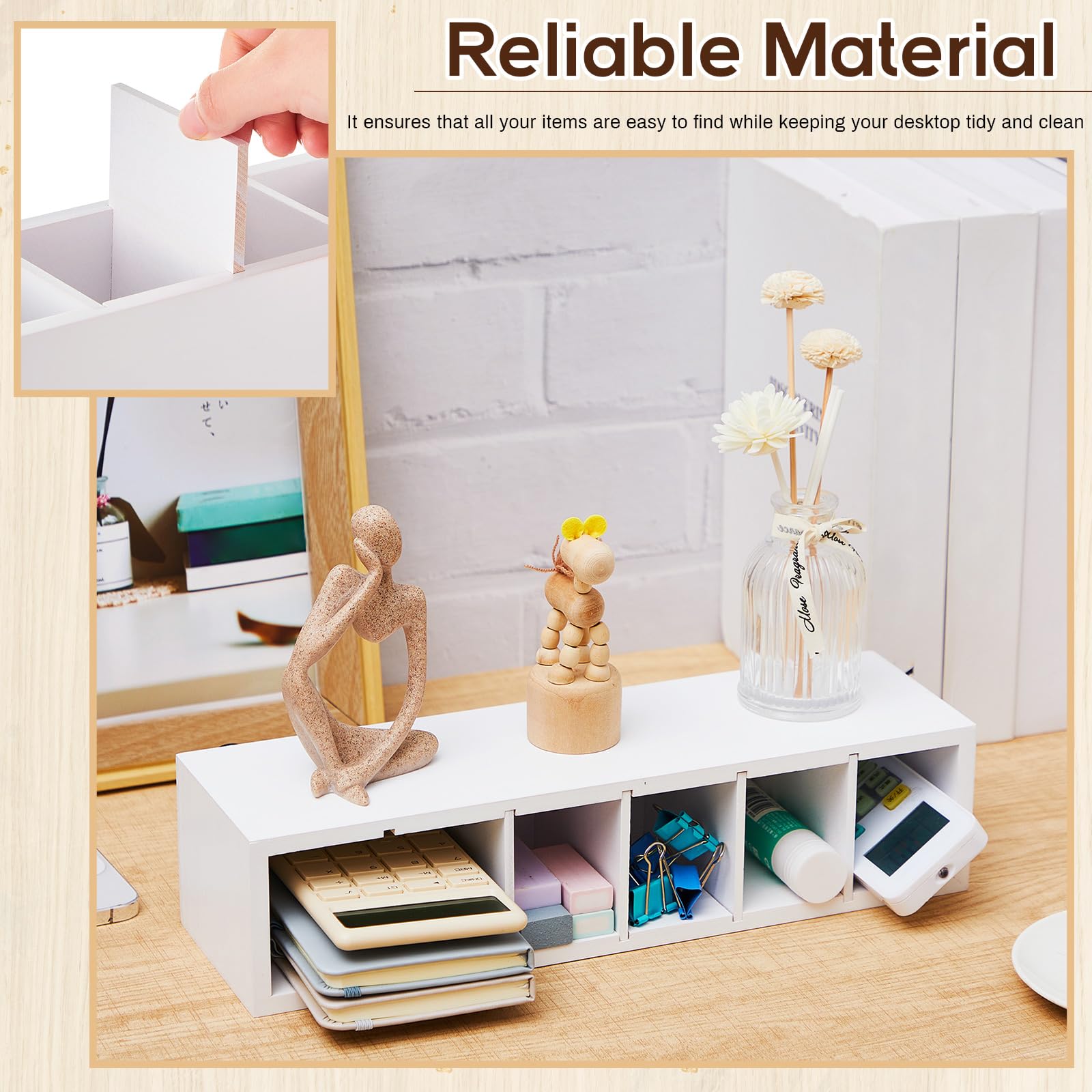 Jetec Wooden Pencil Pen Holder for Desk, White, 6 Compartments