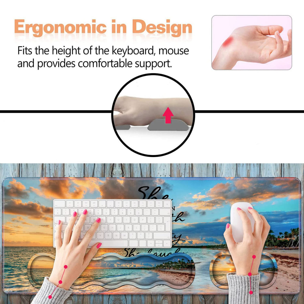 Ergonomic Keyboard Wrist Rest & Mouse Pad Wrist Rest Set, Large XXL Gaming Desk Mat 31.5"x 11.8"