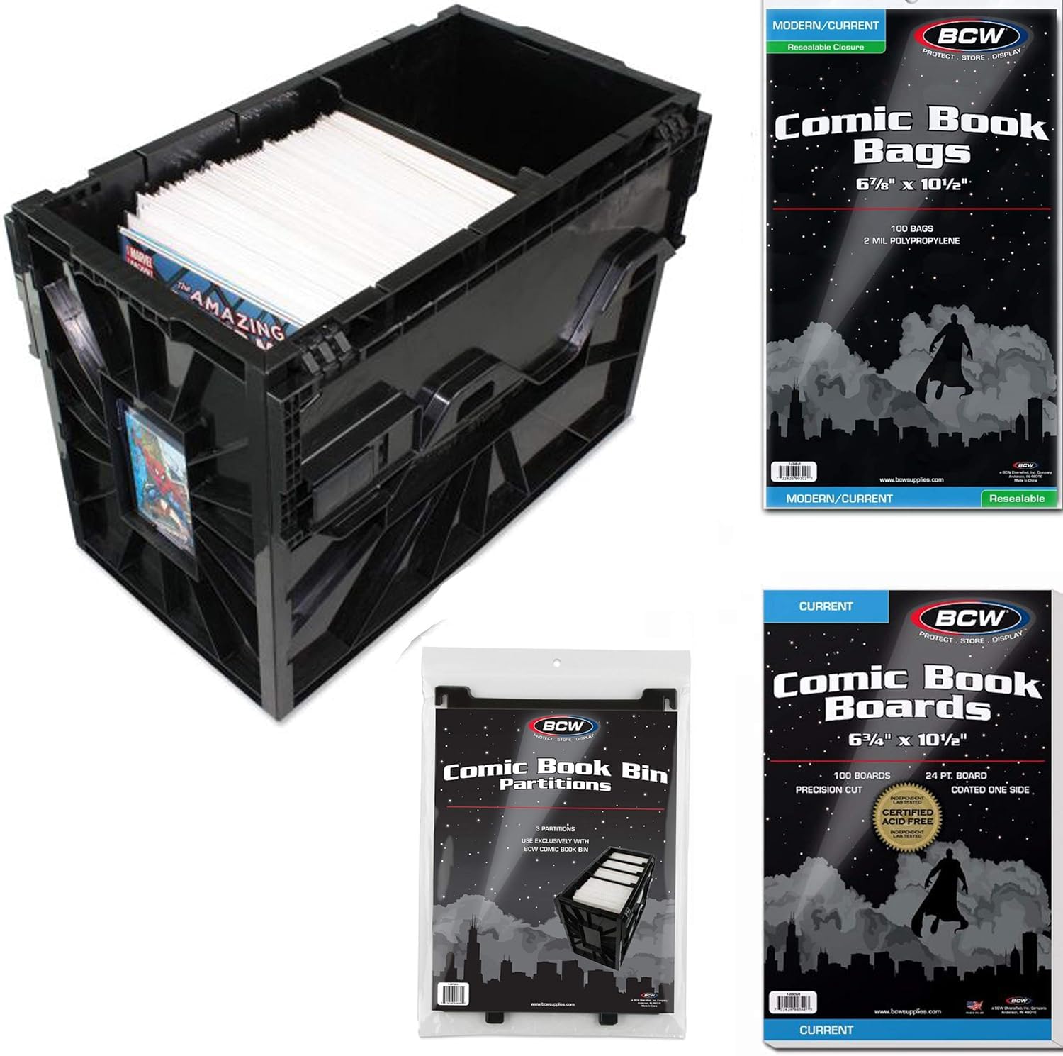 BCW Starter Comic Book Storage Kit | Storage Box, Partitions, Resealable Acid-Free Bags, Comic