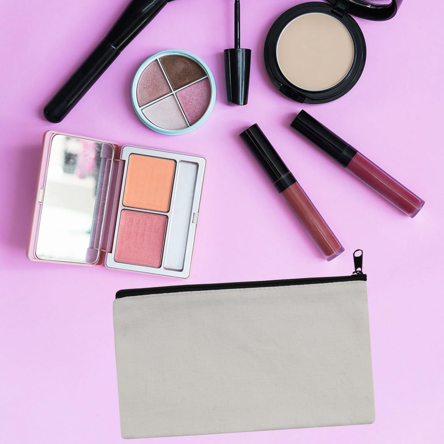 30 pcs Sublimation Blanks Makeup Bags Bulk, Black Zipper Canvas Pencil Bag,Polyester Tote Bags for