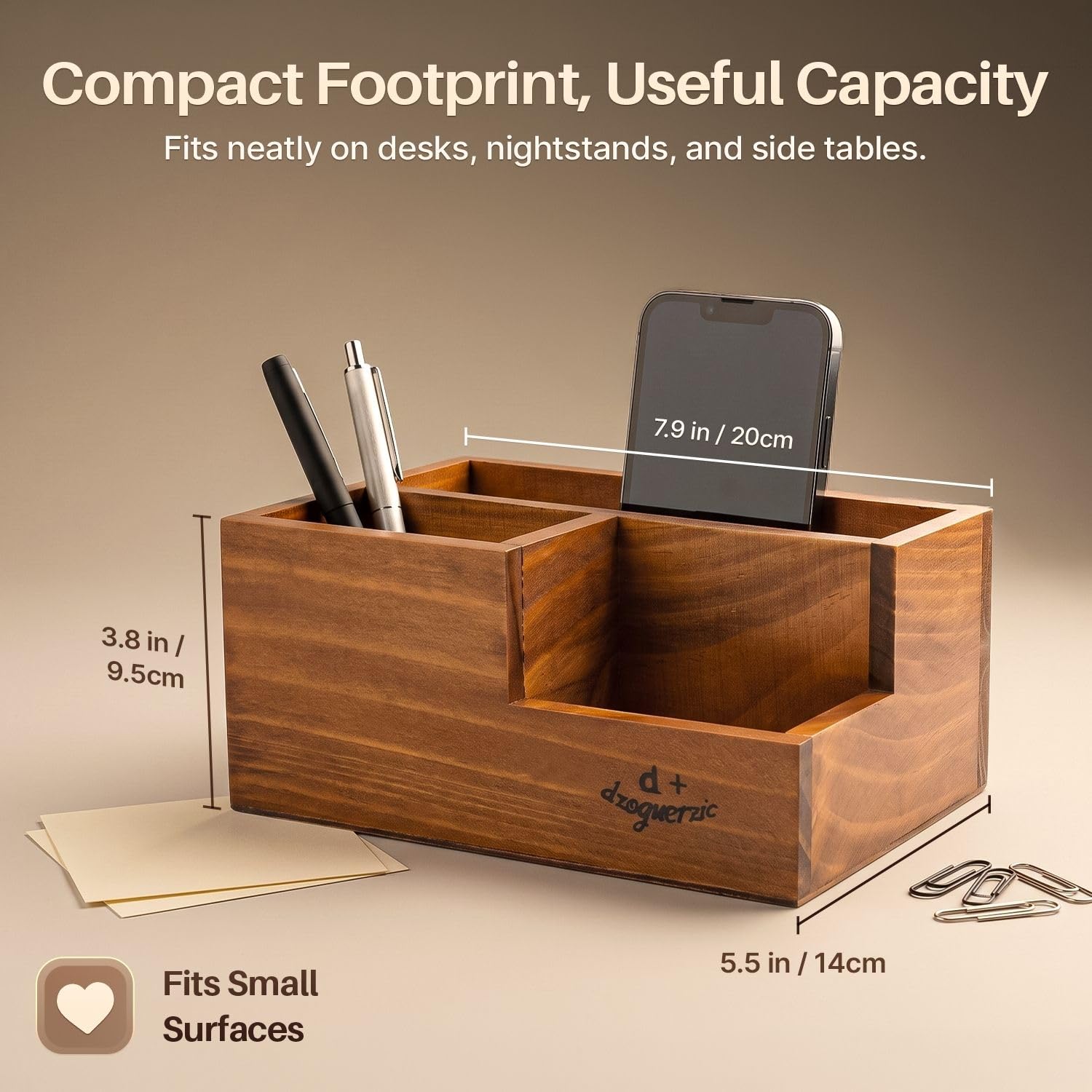 Flexzion Rustic Wooden Pencil Holder for Office - 3 Slots - Desk and Table Storage Organizer