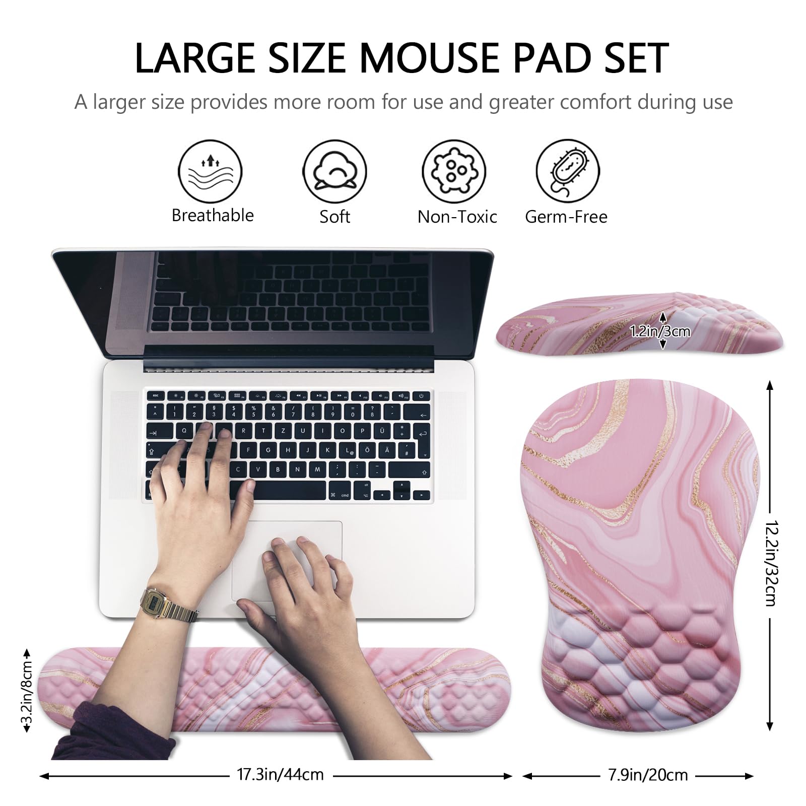 Mouse Pad Wrist Support, Laokiiy 2 in1 Keyboard Wrist Rest+ Ergonomic Mouse Pad, Non-Slip Wrist