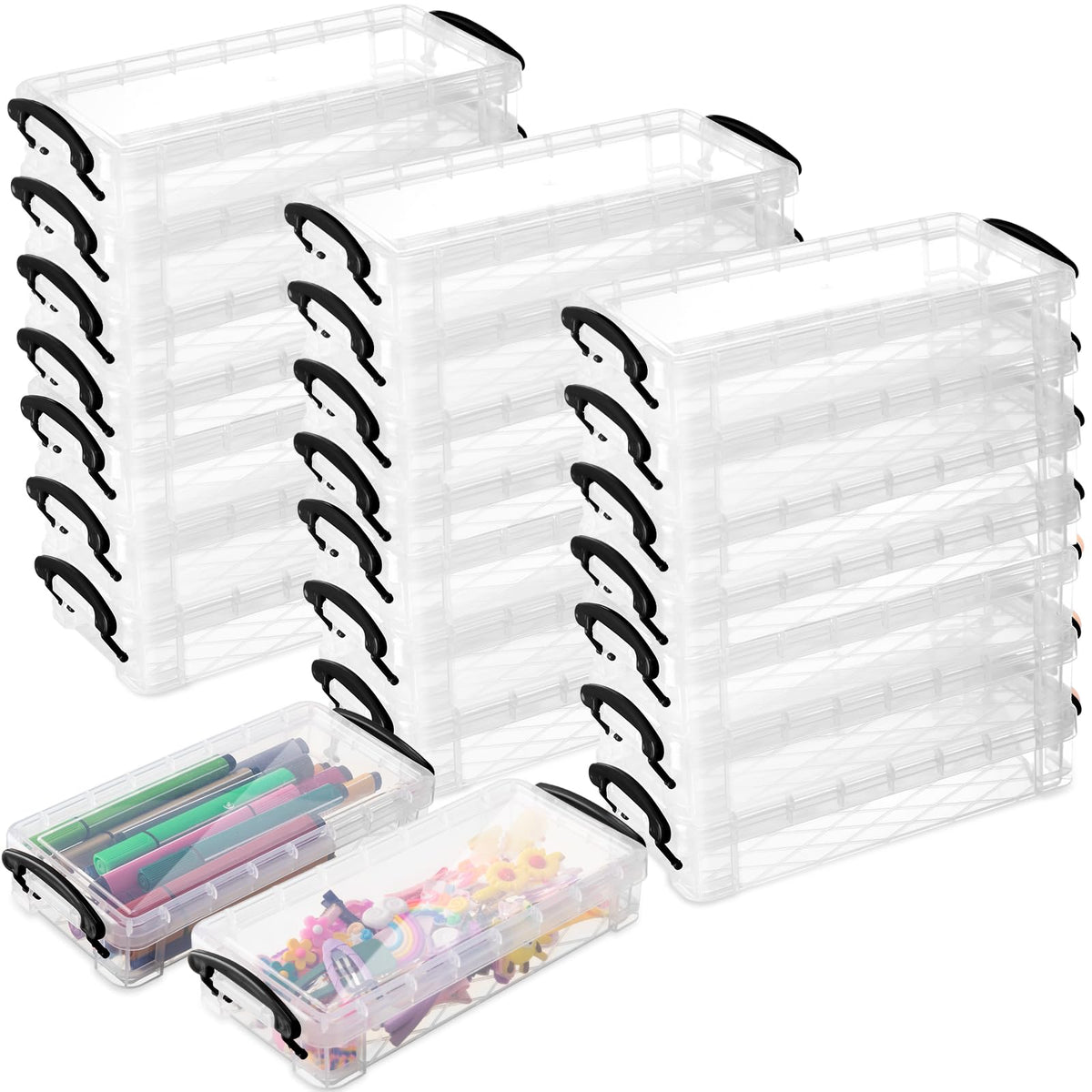 Gueevin 24 Pcs Pencil Box Clear Plastic Pencil Case, Black