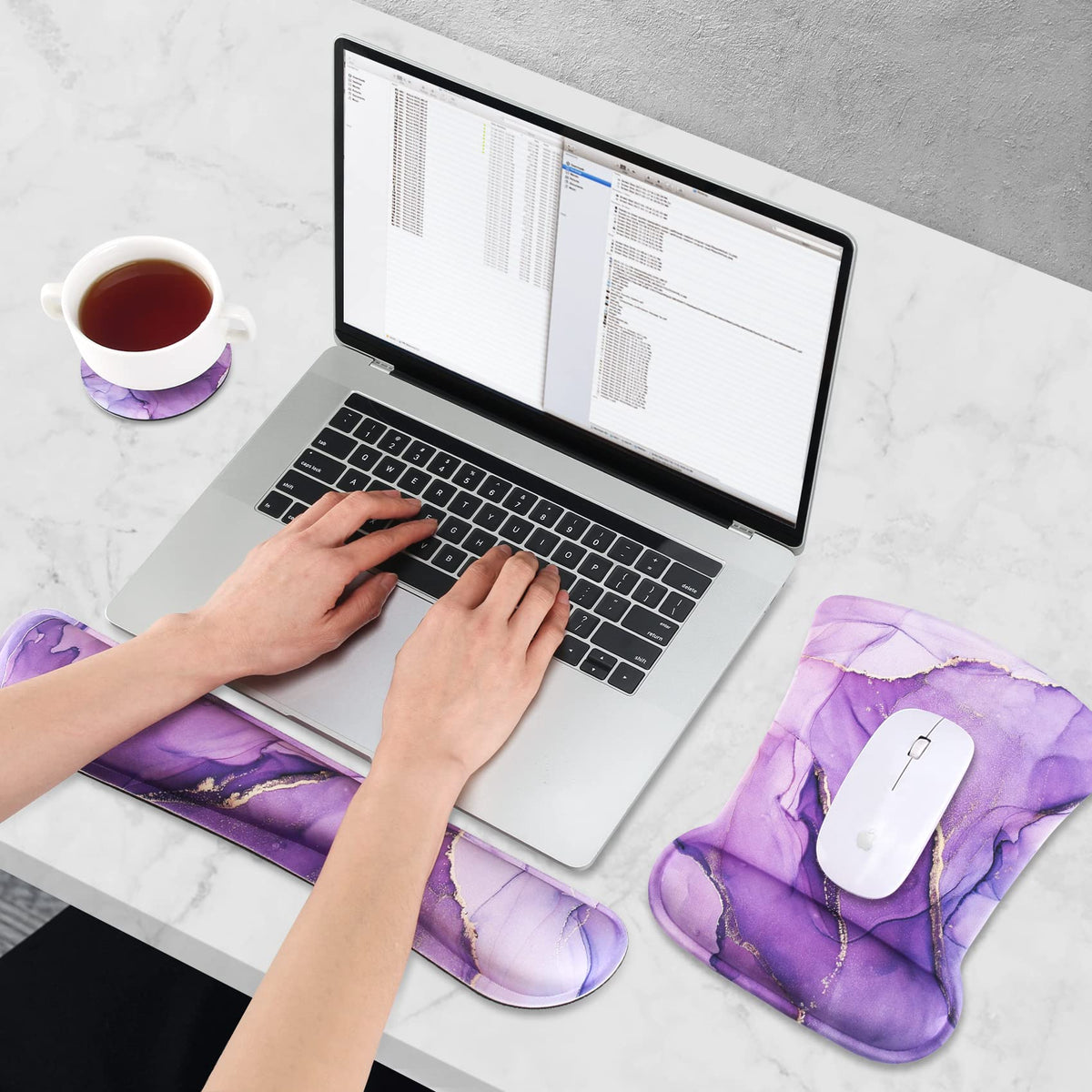 AIMSA Ergonomic Keyboard Wrist Rest and Mouse Pad with Wrist Support Set, Memory Foam Non-Slip