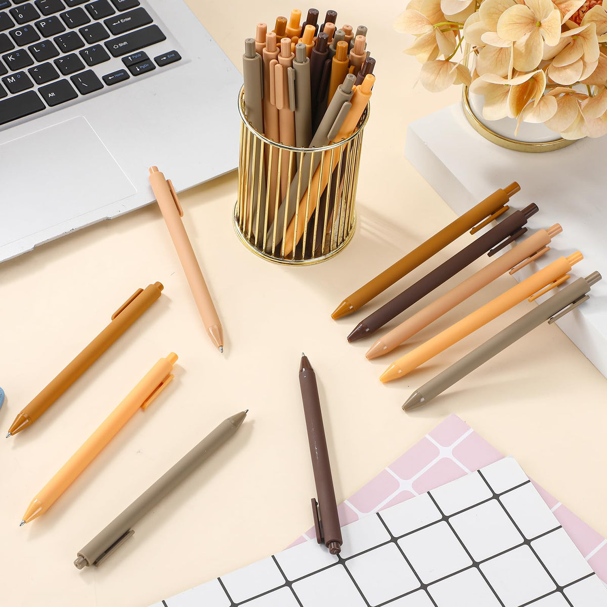 Dinifee 100 Pcs Ballpoint Gel Pens Bulk Retractable, Brown Series