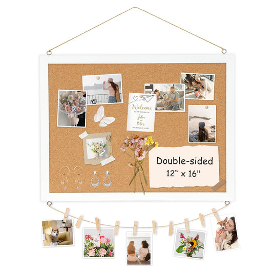 AMUSIGHT Double-Sided Small Wood Framed Cork Board for Wall, 16" x 12"