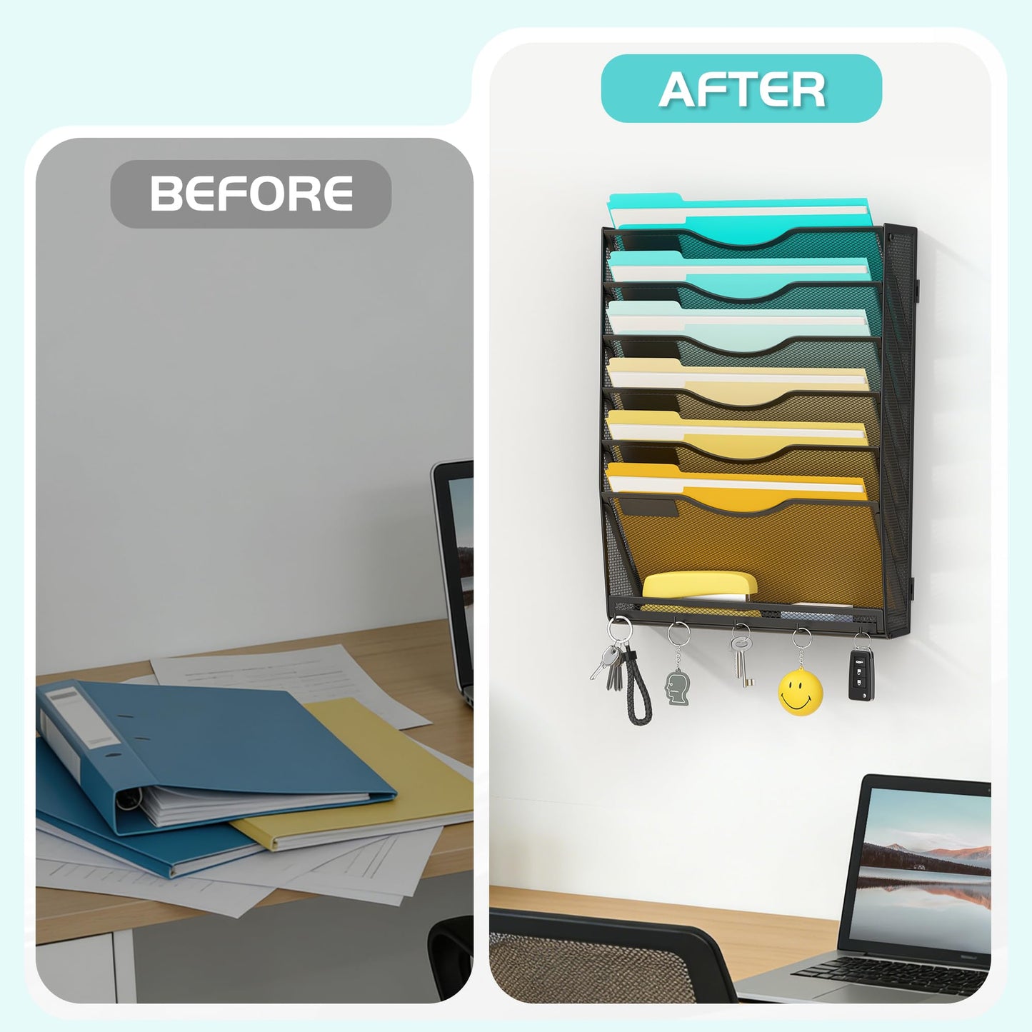 Delifox 7 Tier Hanging Wall File Holder Wall Mount Paper Folder Organizer