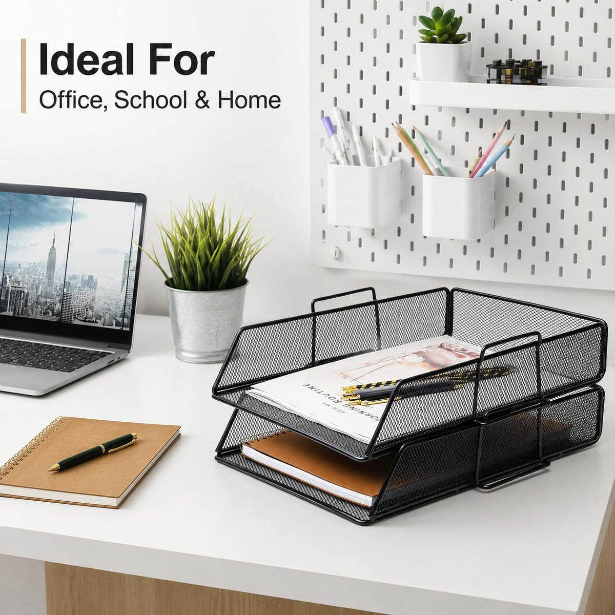 Exerz Paper Sorter Stackable/Desk Letter Tray A4 File Holder 2pcs - Wire Mesh - Office, School