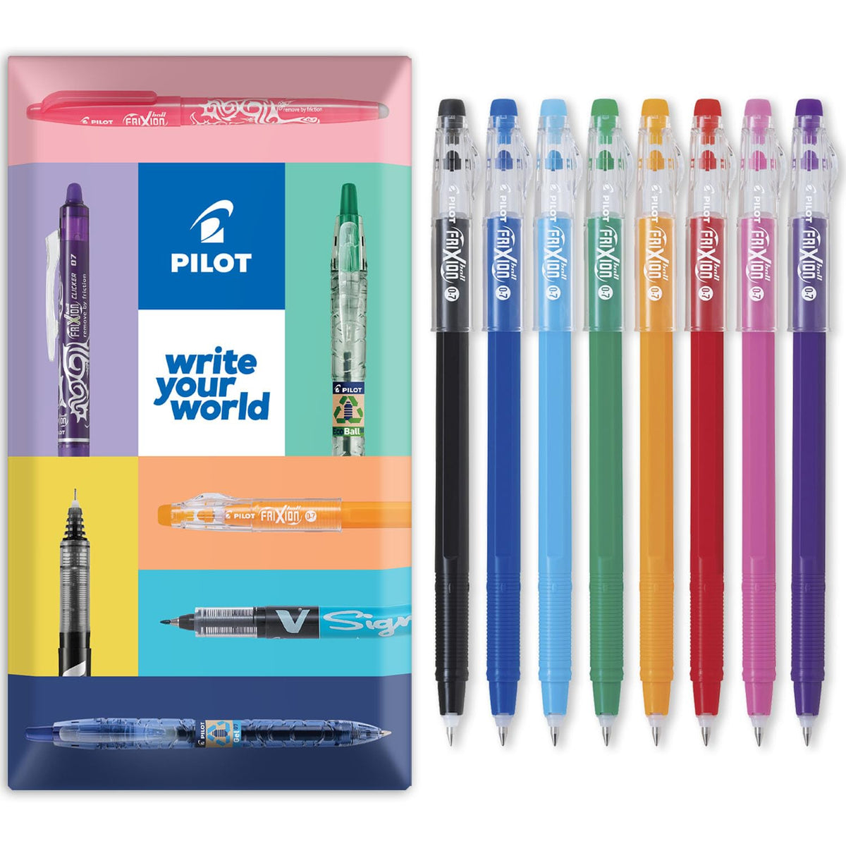 PILOT FriXion Ball Stick 07-0.7mm Nib Tip - Erasable Gel Ink Pens - In Wallet Packaging (Essential