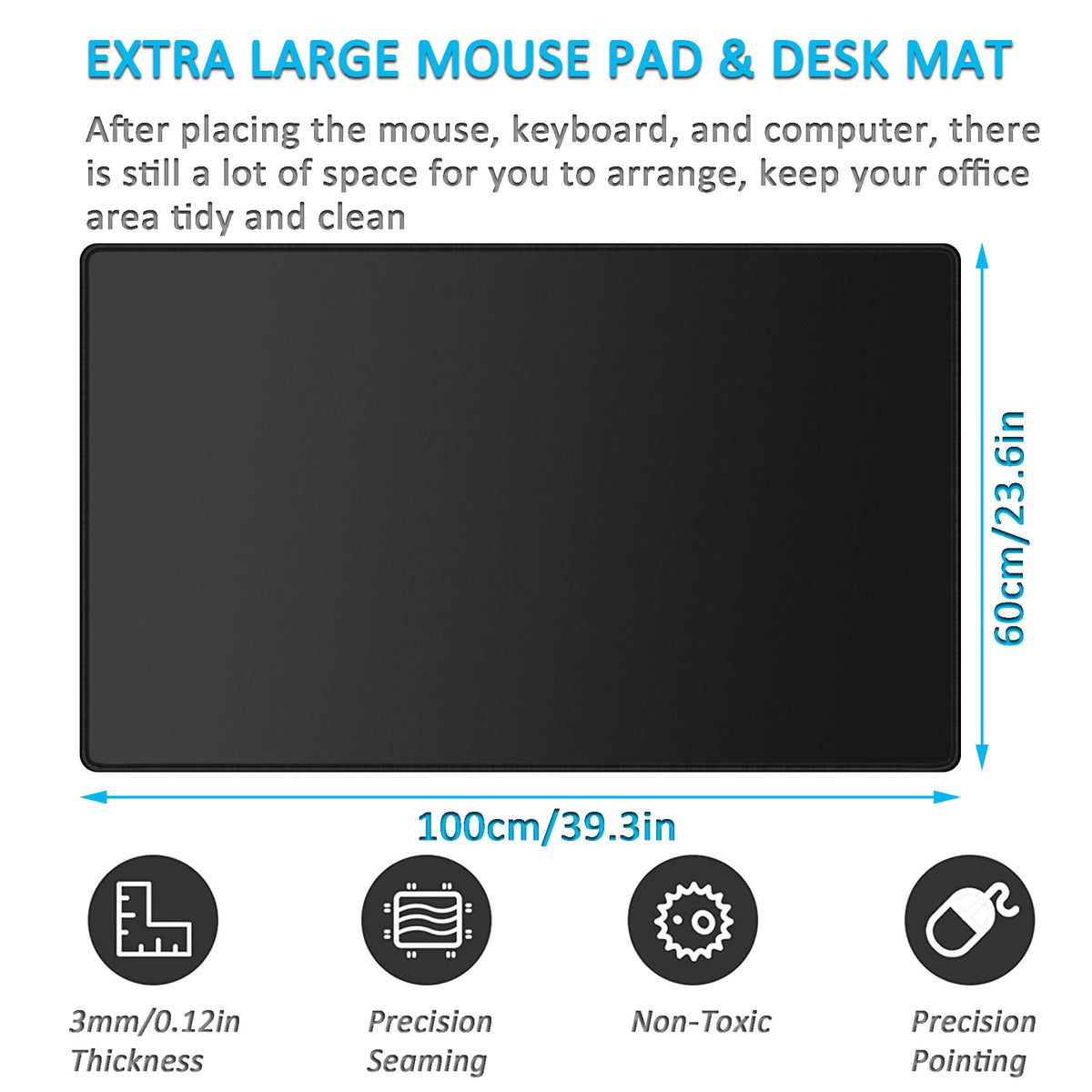 LL-COEUR Black Large Gaming Mouse Pad 39.3x23.6x0.12inch, Extended PC Laptop Keyboard Mat Oversized