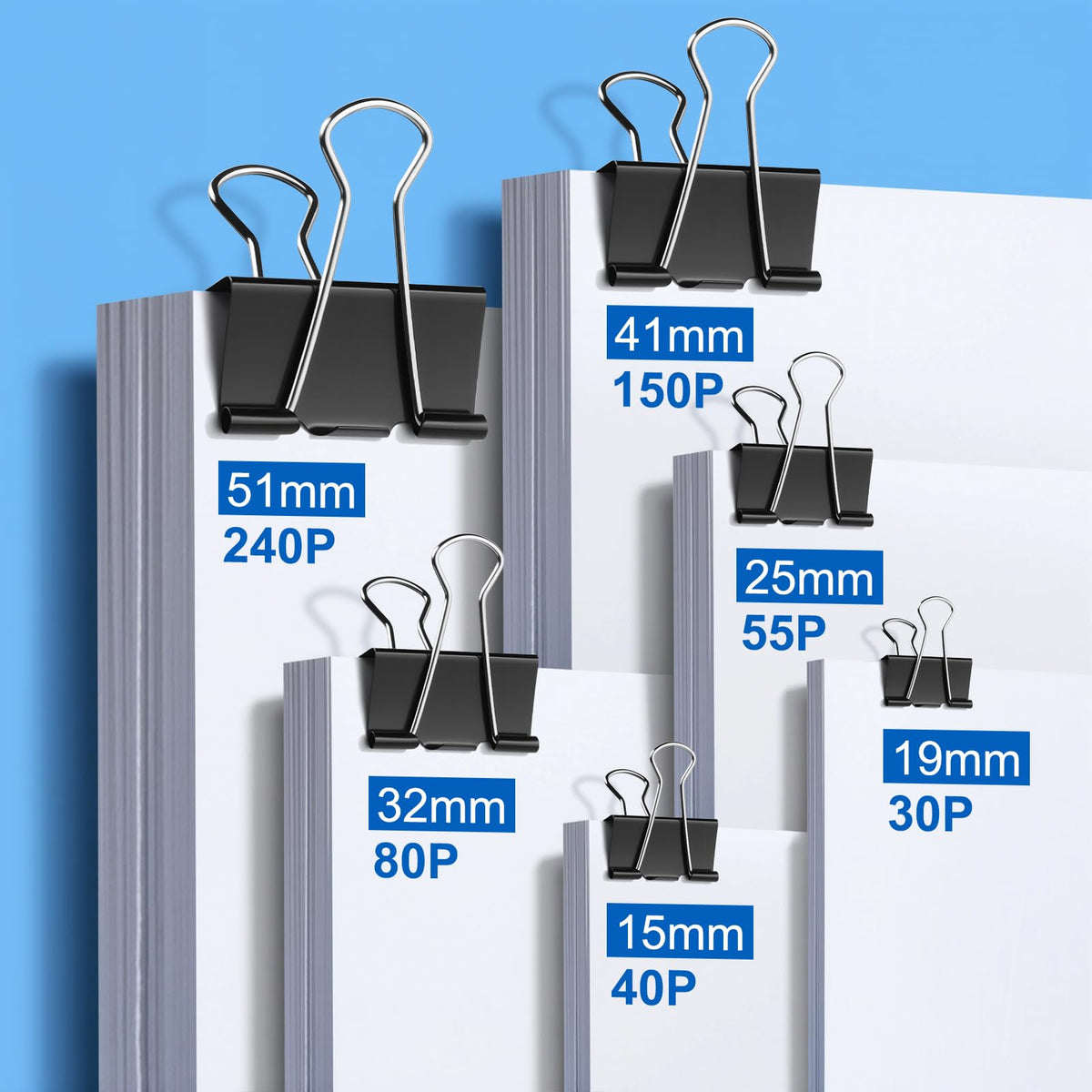 228 PCS Binder Clips Paper Clamps Assorted Sizes,Extra Large Medium Small Mini and Micro,Black