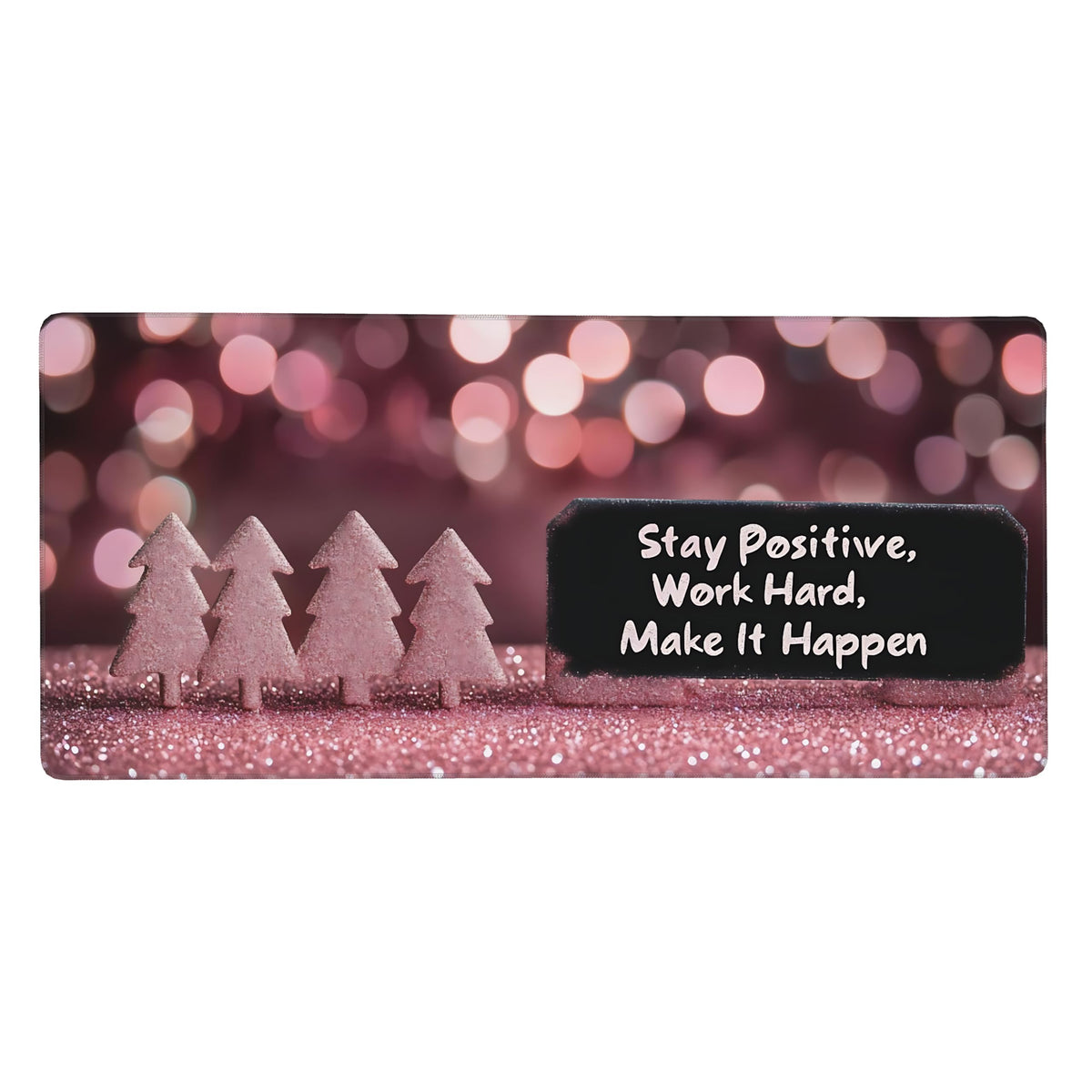 Cute Aesthetic Stay Positive Gaming Mouse Pad, Gold Pink Modern Desk Mat with Anti-Slip Base &