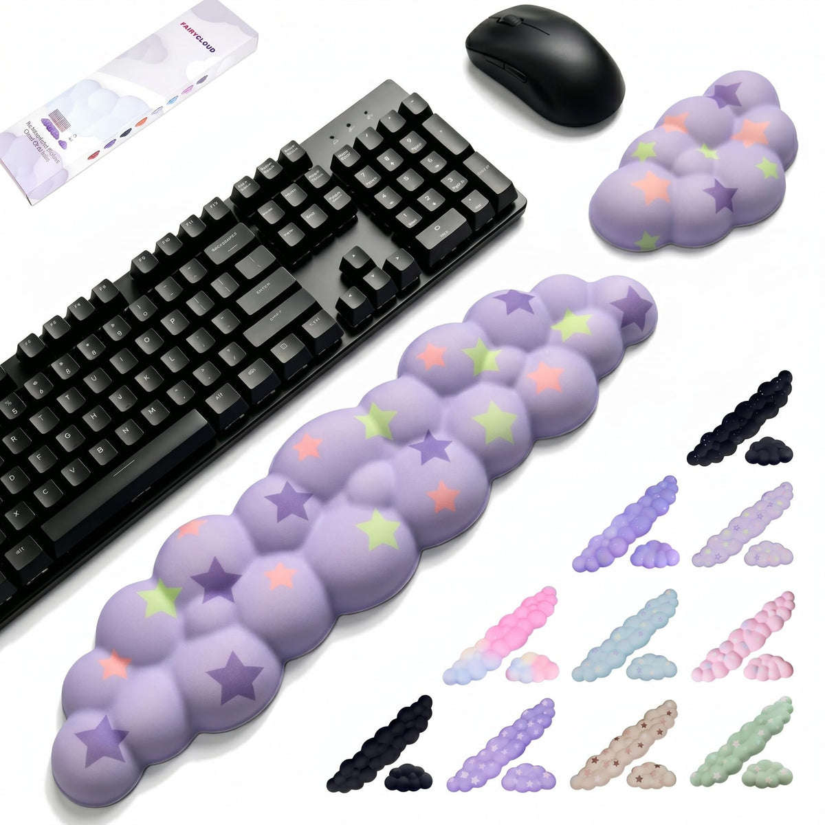 LJYZMD Cloud Wrist Rest Set for Keyboard & Mouse,Light Purple Colorful Star