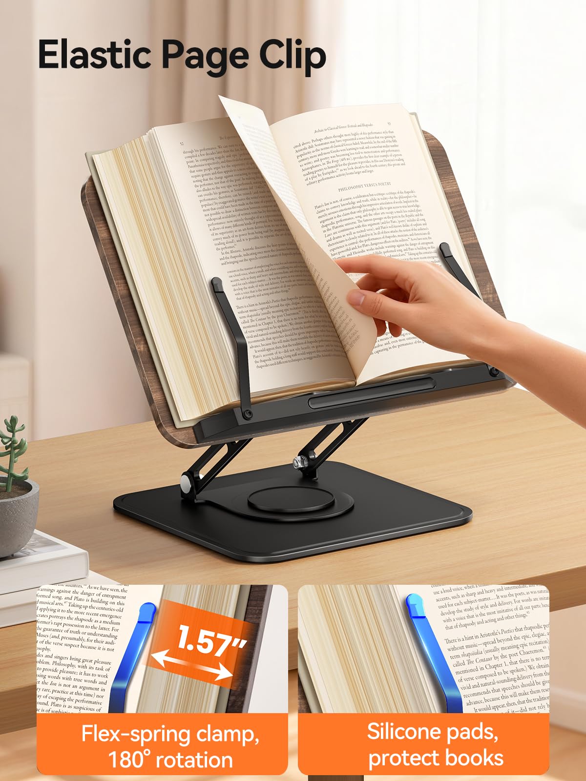 Tounee Book Stand, 360° Rotating Reading Book Holder, Adjustable Cookbook Holder for Reading
