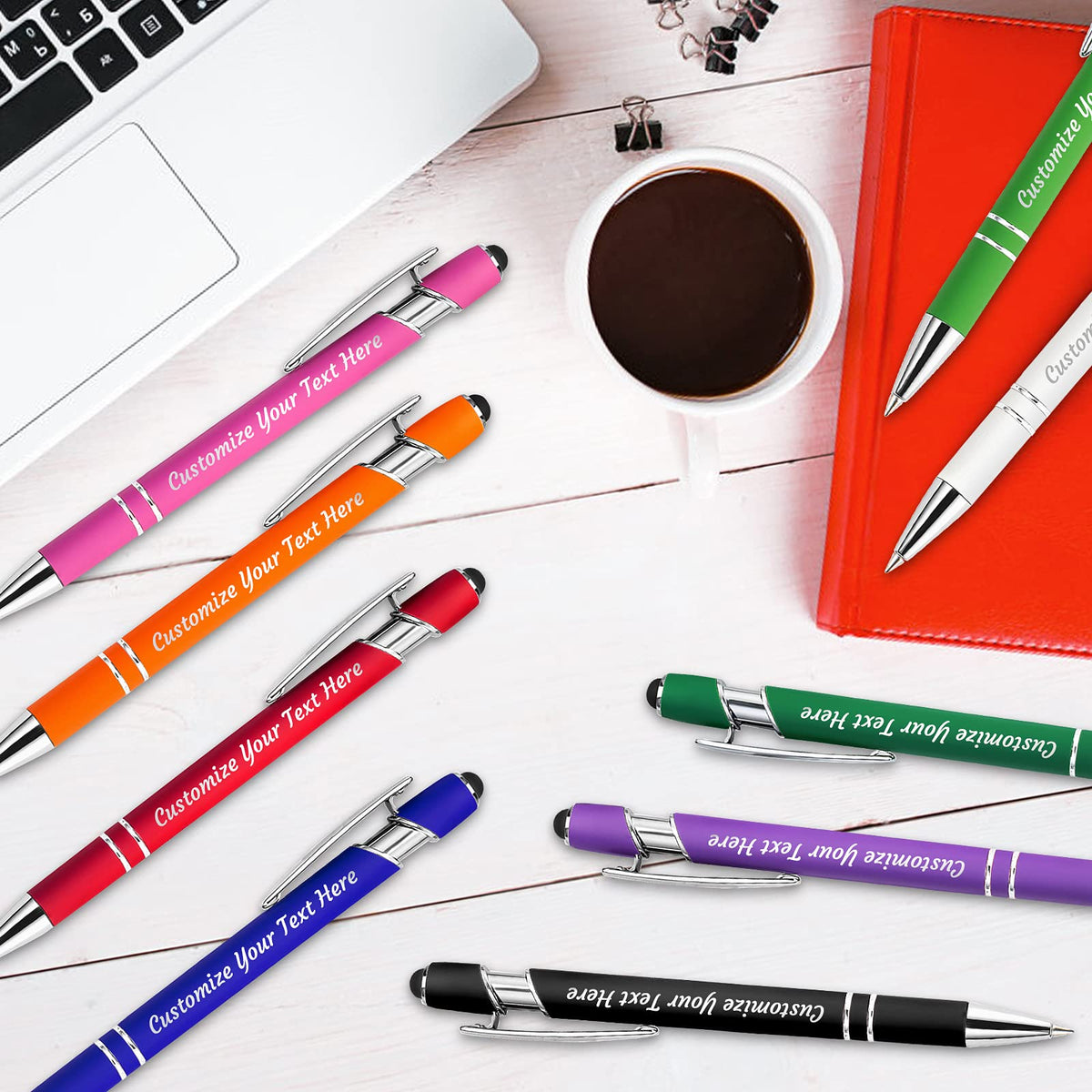 YanNanKe 24 PCS Custom Pens Personalized Bulk, Customized Engraving Ballpoint Pens with Stylus Name