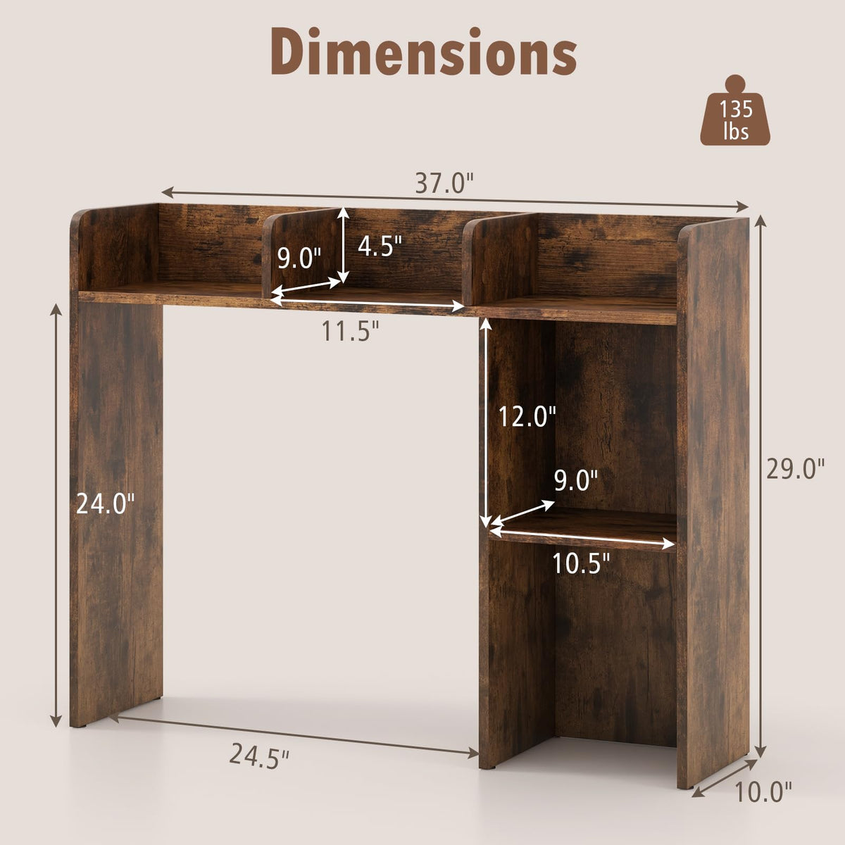Giantex Desktop Bookshelf, Wood Desk Hutch Organizer for 27 Inch Computer Monitor, Countertop