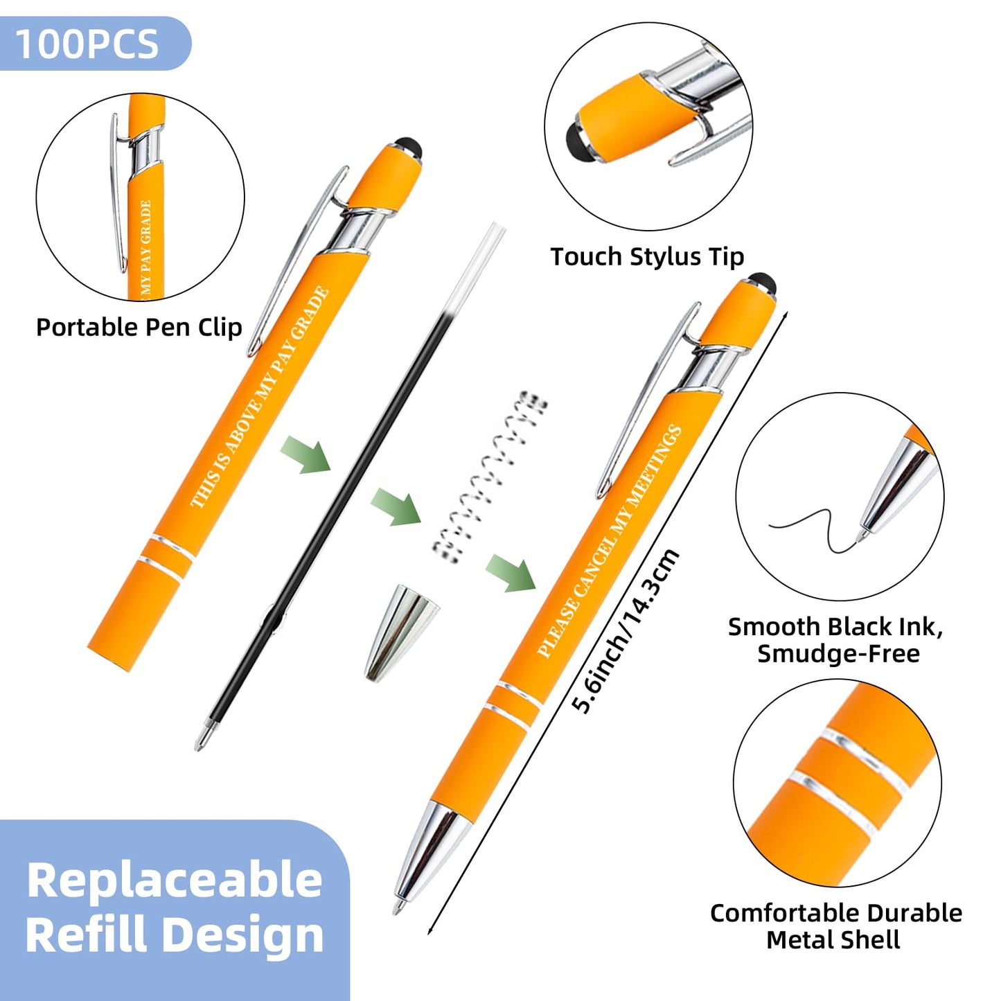 300 Pcs Funny Sarcastic Pens - 100 Set Ballpoint Pens with Refills & Bag,Fun Pen with Snarky