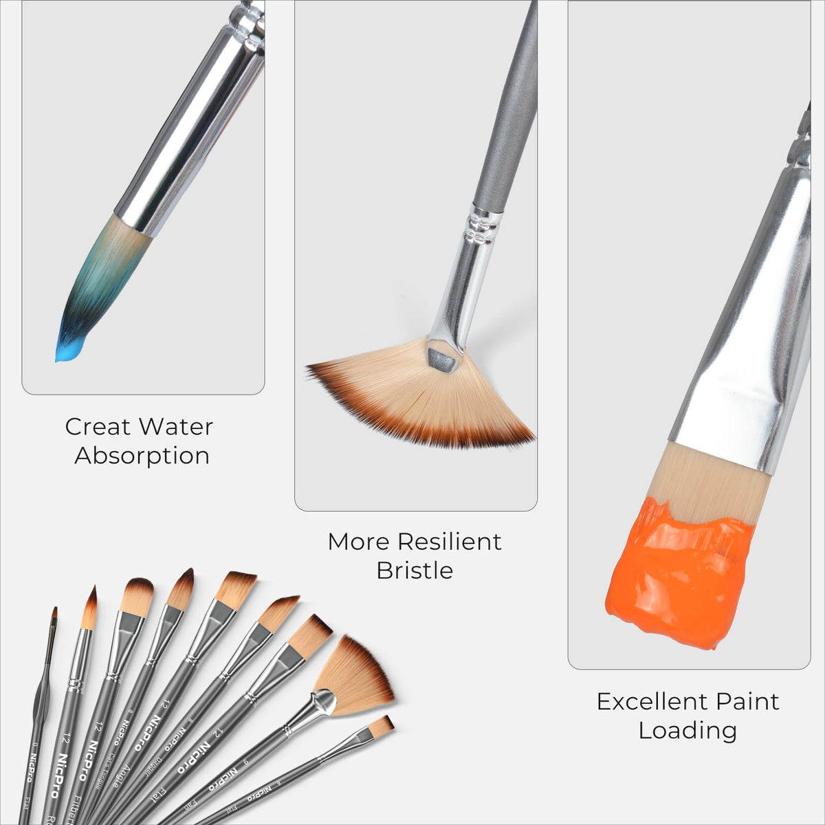 Nicpro 40 PCS Paint Brush Set, Professional Acrylic Paint Brushes