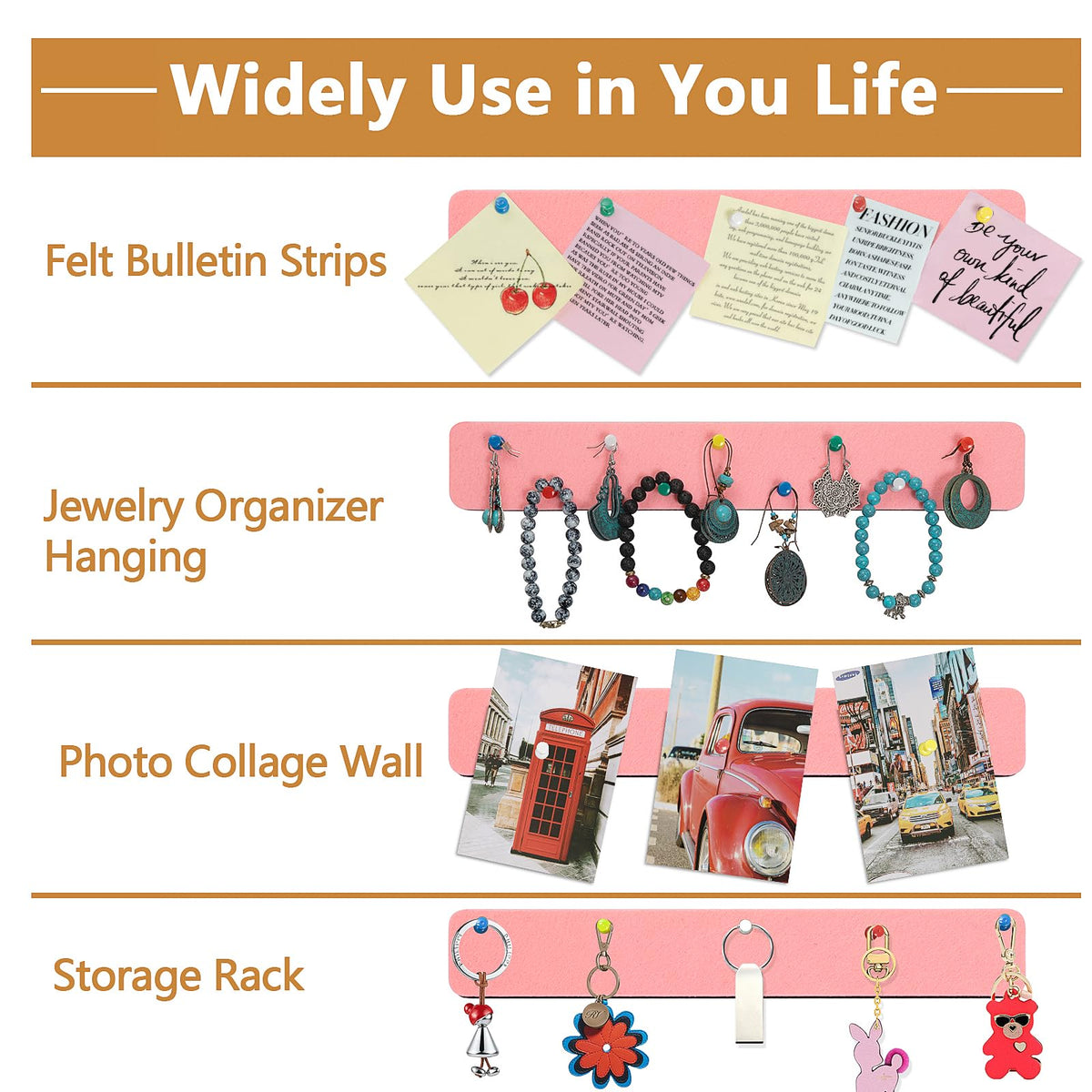 Felt Pin Board Bar Strips Bulletin Board for Bedrooms Offices Home Wall Decoration, Notice Board