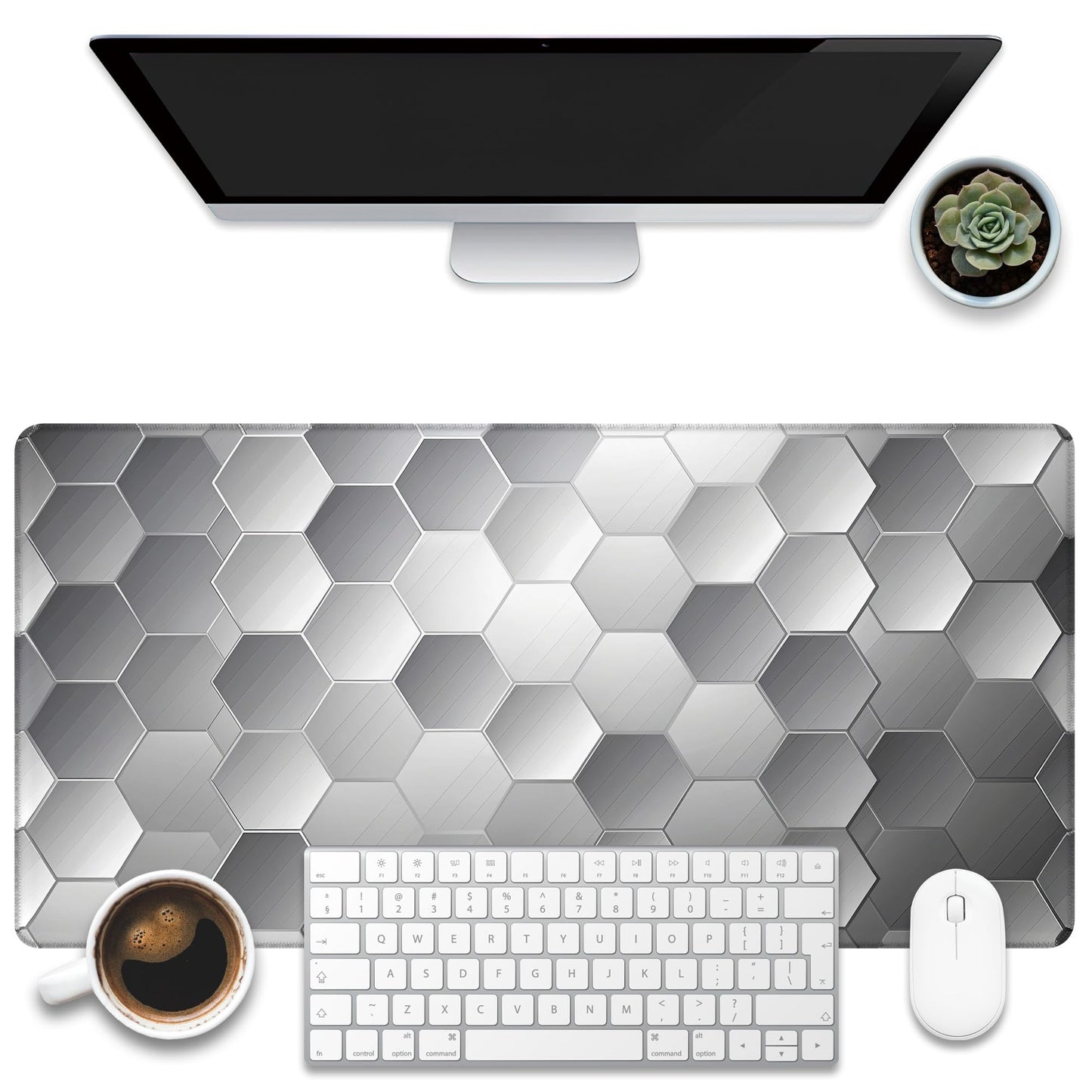 KOAIWPAE Large Gaming Mouse Pad for Desk, Silver Technology Honeycomb Desk Mat, Sci-Fi Honeycomb